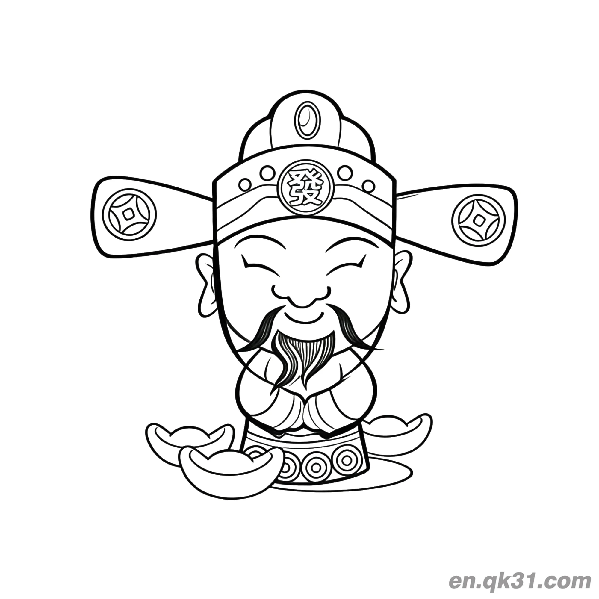 免费 中国新年涂色页：财神头和发字 简笔画涂色页