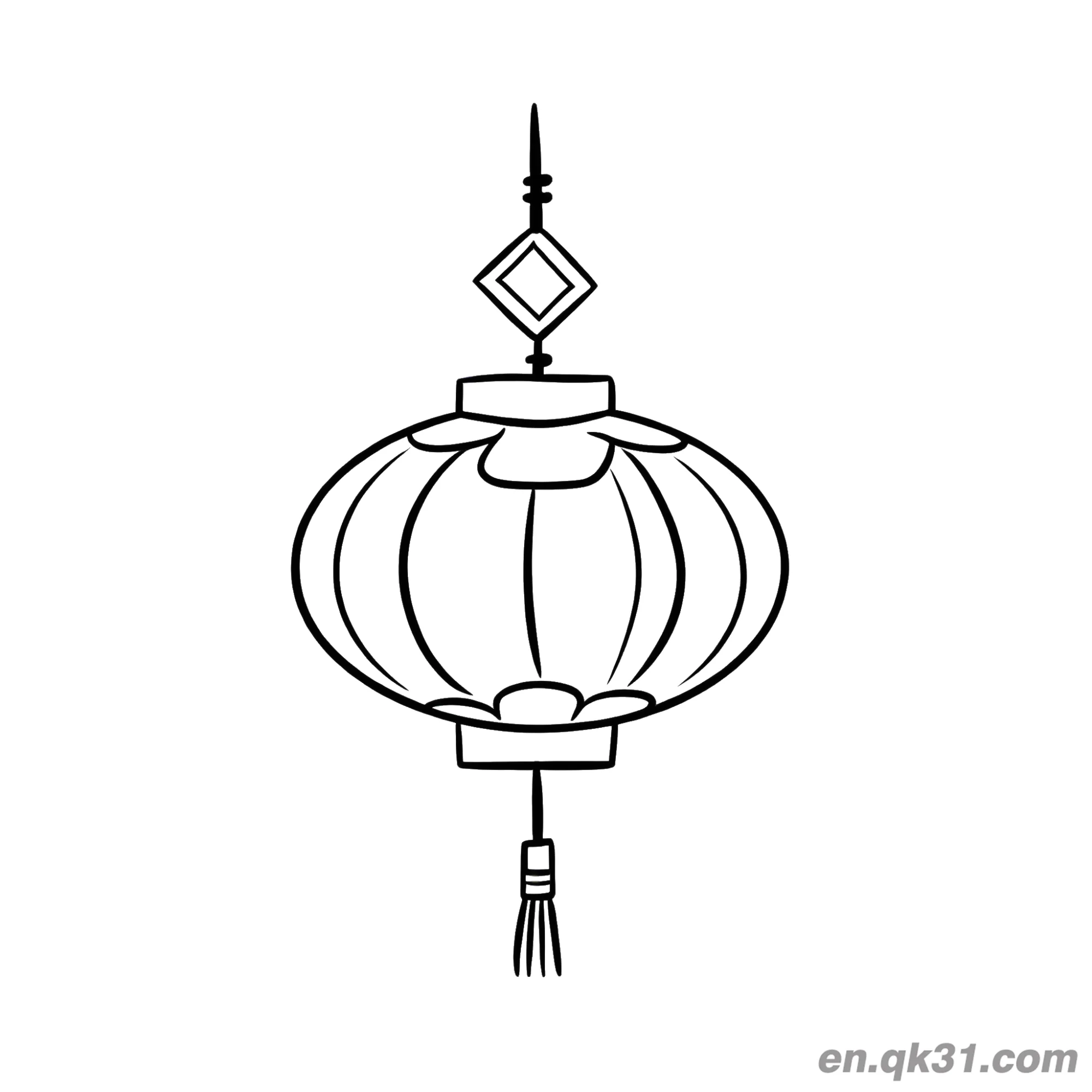 免费 中国新年涂色页：灯笼和钻石装饰 简笔画涂色页