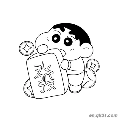 中国新年涂色页：蜡笔小新手持发字瓷砖 – 免费可打印简笔画涂色画