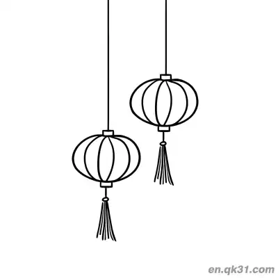 中国新年涂色页：两个悬挂灯笼 – 免费可打印简笔画涂色画
