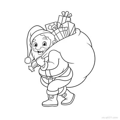 搬运礼物袋圣诞老人涂色页 – 免费可打印简笔画涂色画