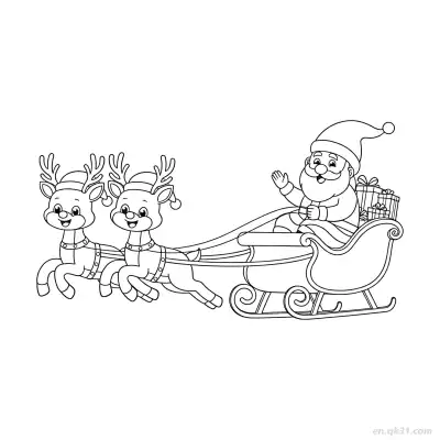两只驯鹿雪橇涂色页 – 免费可打印简笔画涂色画