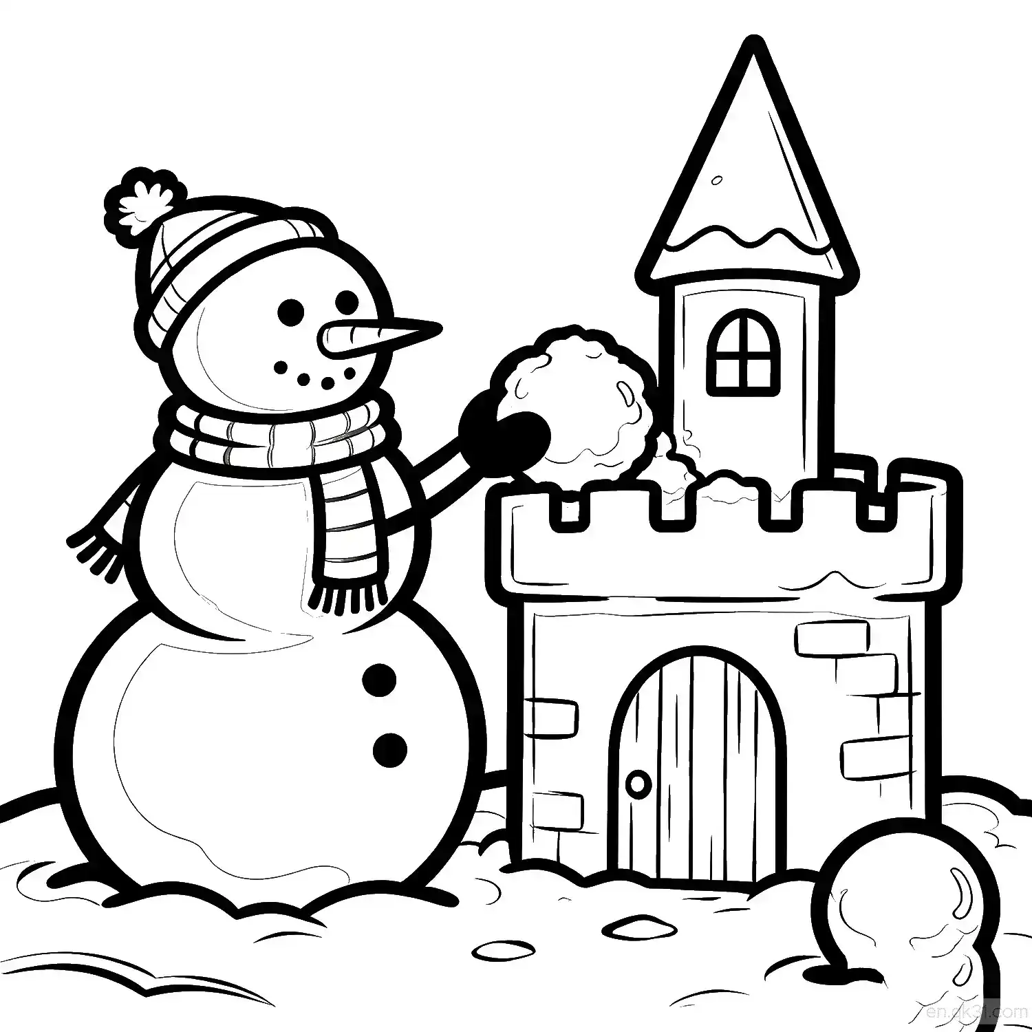 免费 雪人 4简笔画 素描 涂鸦 - 免费可打印圣诞节 下载PDF 简笔画涂色页