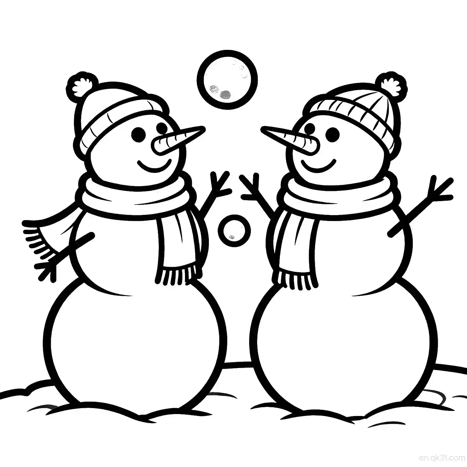免费 雪人 6简笔画 素描 涂鸦 - 免费可打印圣诞节 下载PDF 简笔画涂色页