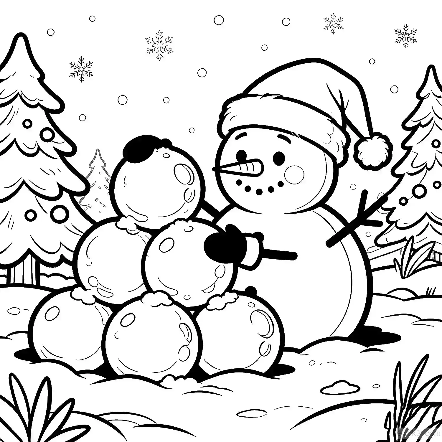免费 雪人 9简笔画 素描 涂鸦 - 免费可打印圣诞节 下载PDF 简笔画涂色页