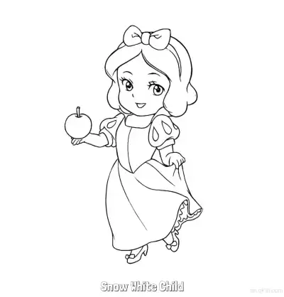 Q版白雪公主手持苹果简笔画涂色页 – 免费可打印简笔画涂色画