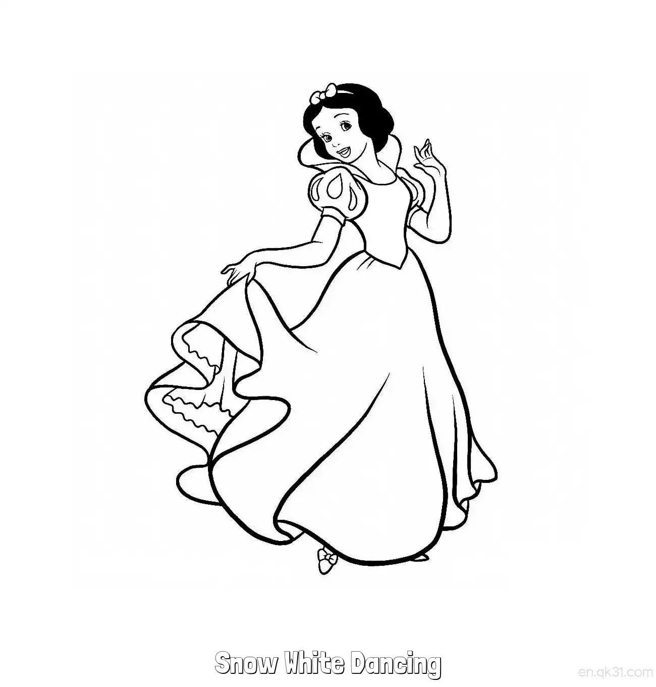 免费 白雪公主优雅转身跳舞简笔画涂色页 简笔画涂色页
