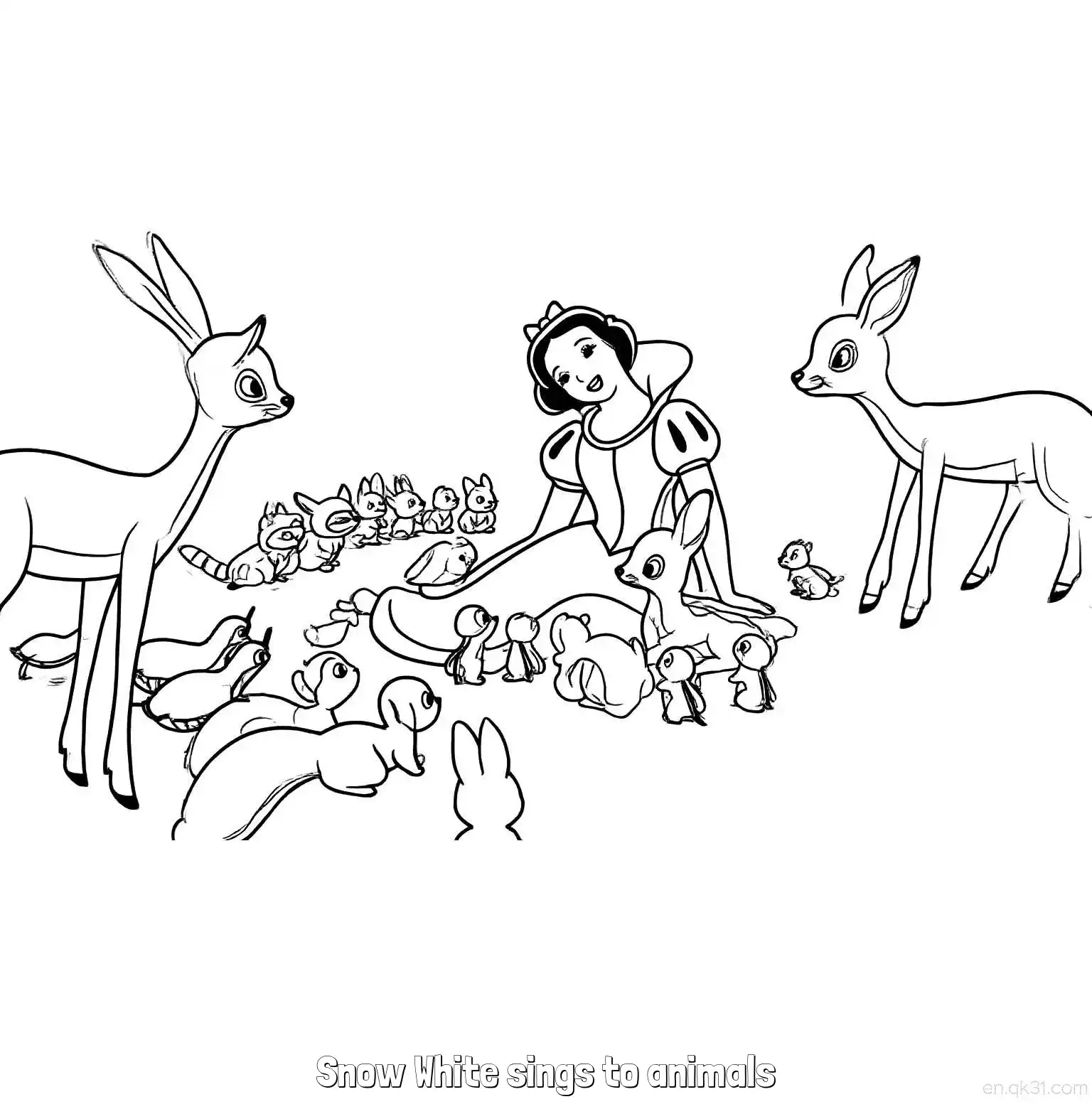 免费 白雪公主对动物们唱歌简笔画涂色页 简笔画涂色页