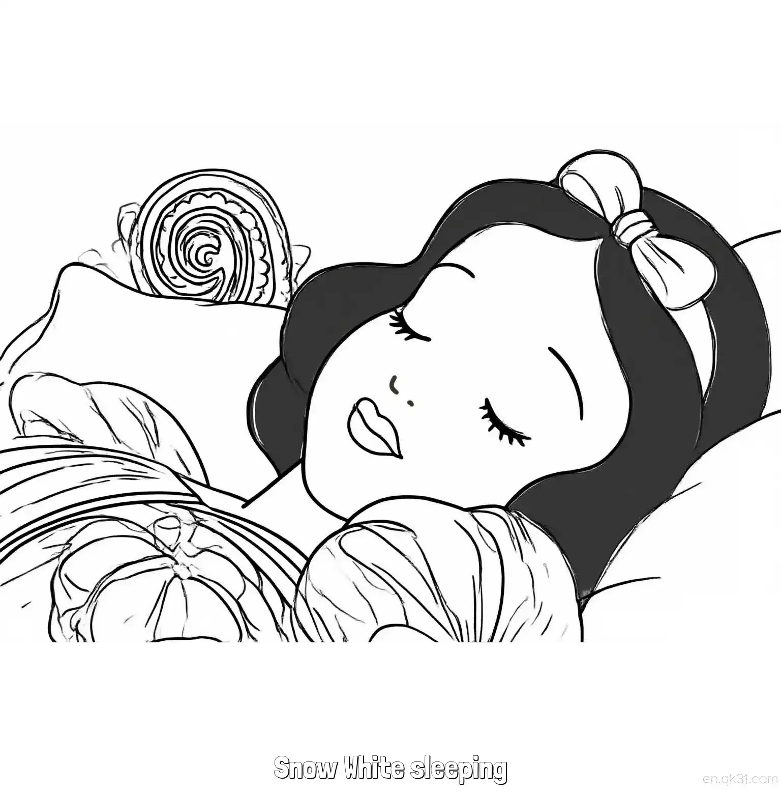 免费 白雪公主在玻璃棺材中安睡简笔画涂色页 简笔画涂色页