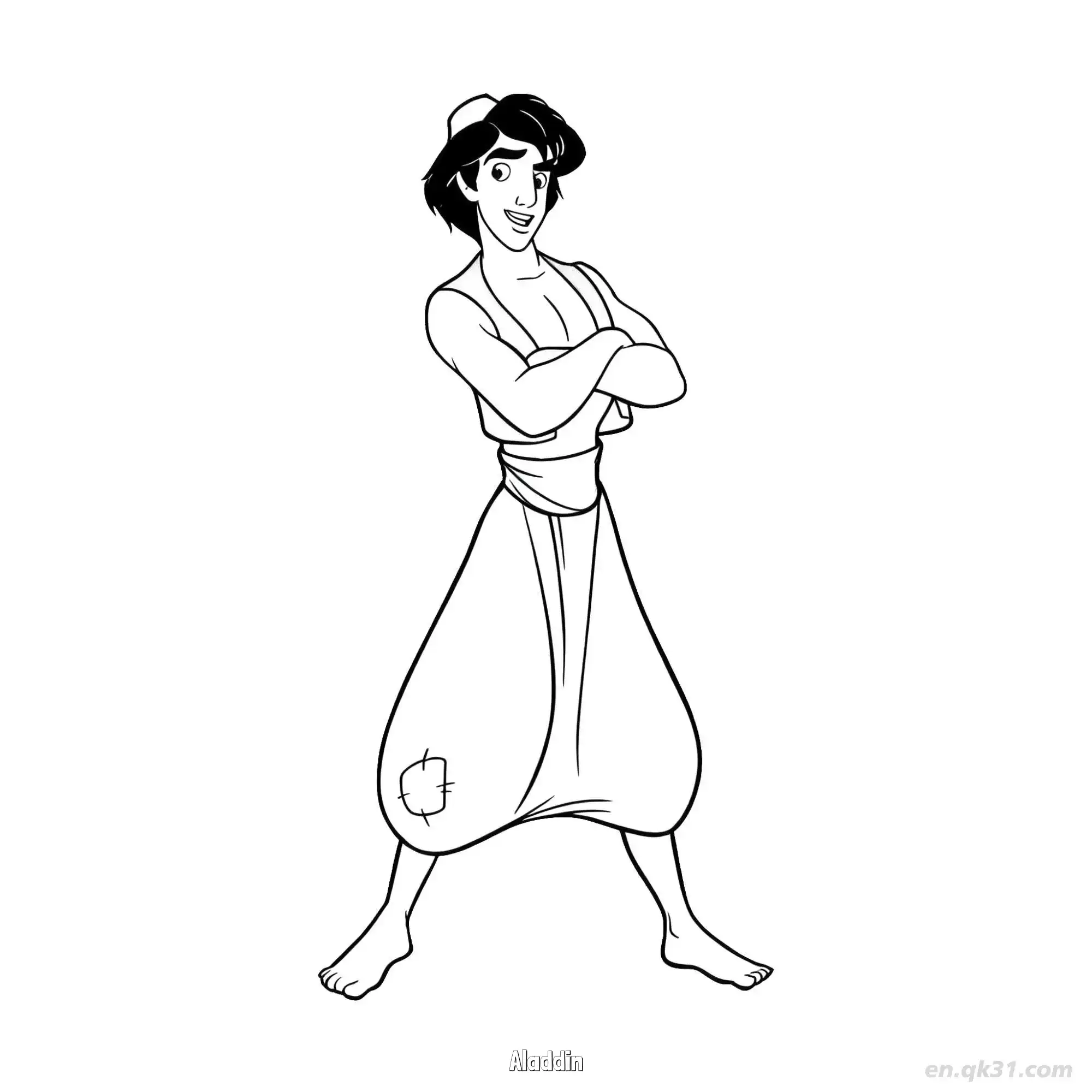 免费 阿拉丁双臂交叉站立涂色页 简笔画涂色页
