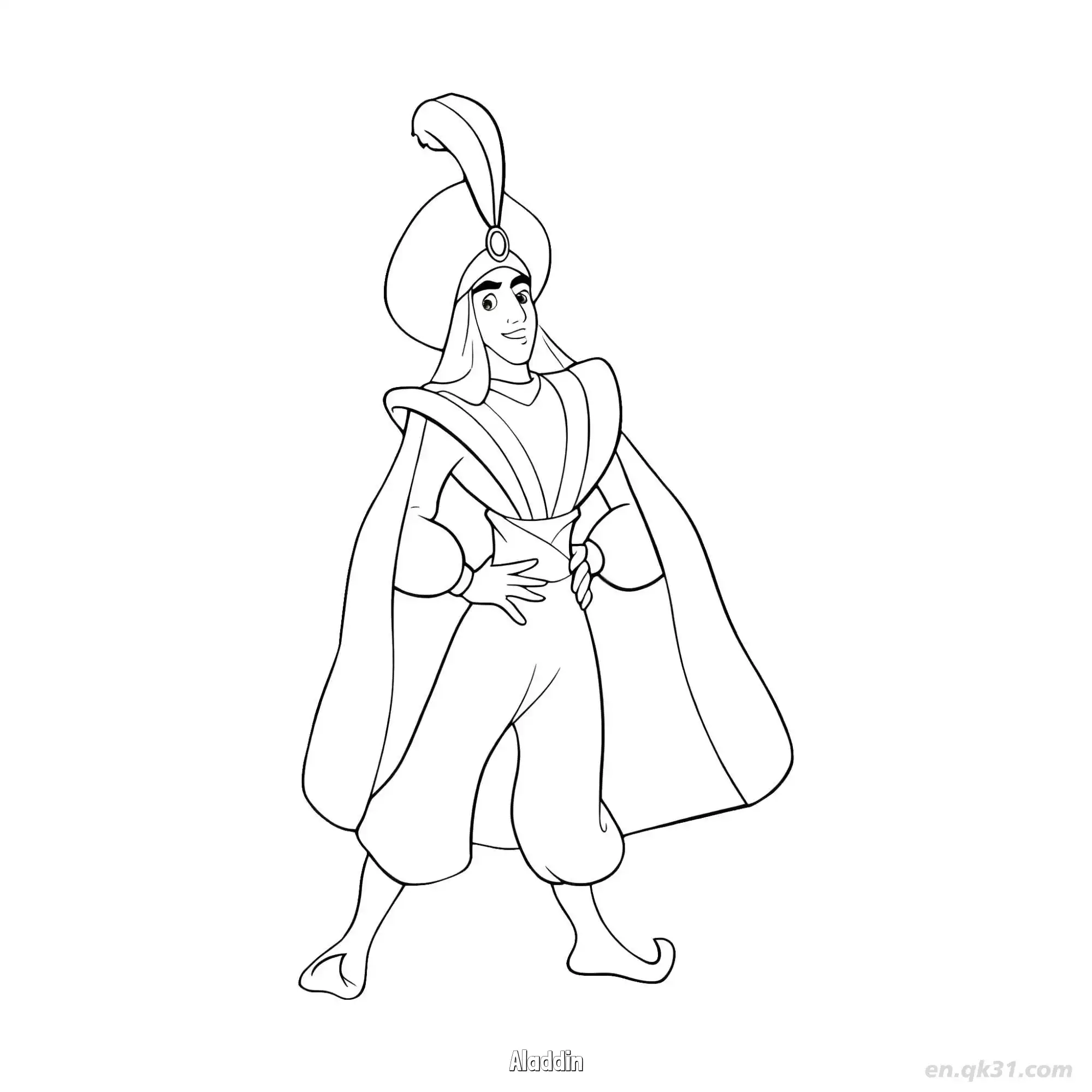 免费 阿拉丁王子华丽装扮涂色页 简笔画涂色页