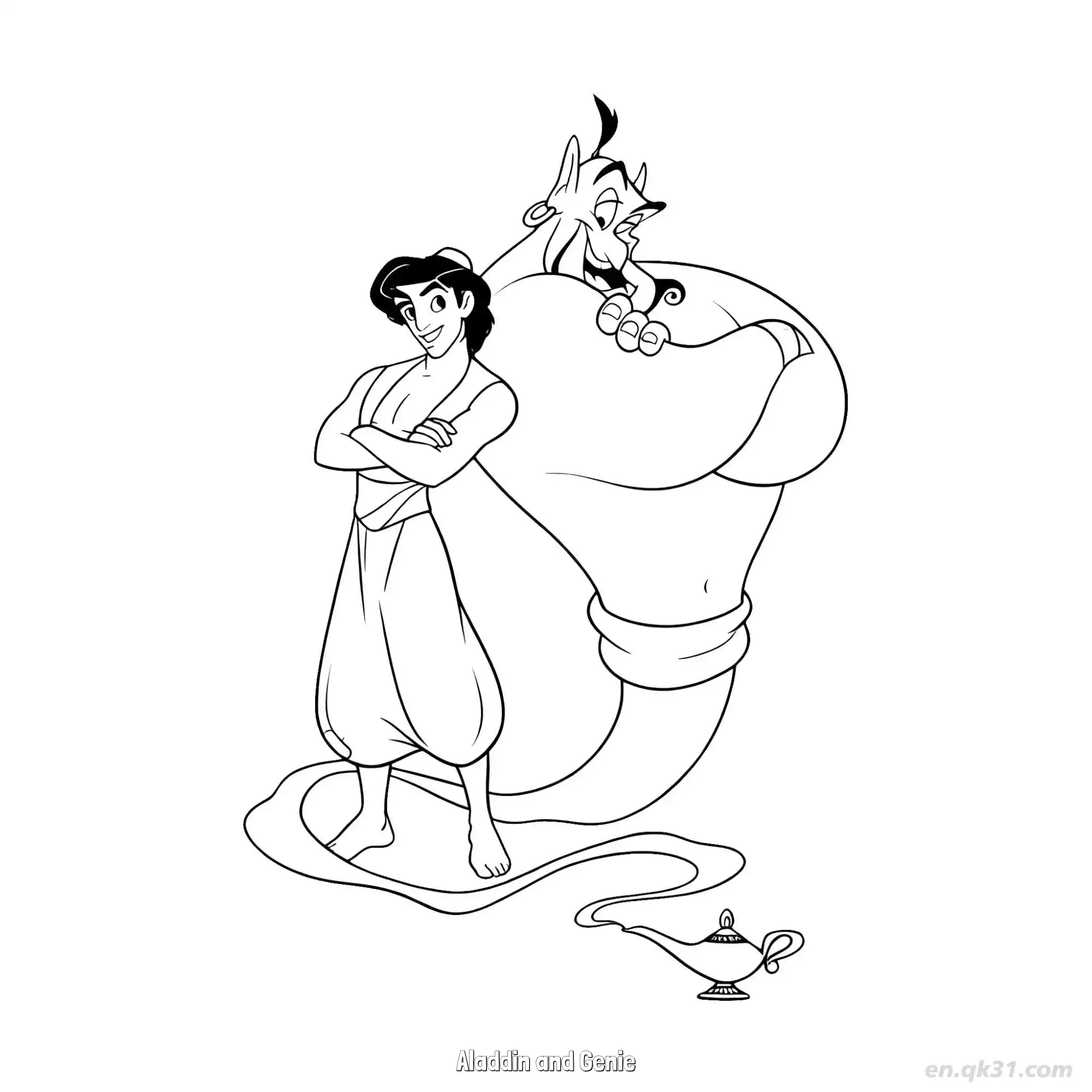 免费 阿拉丁与精灵经典搭档涂色页 简笔画涂色页