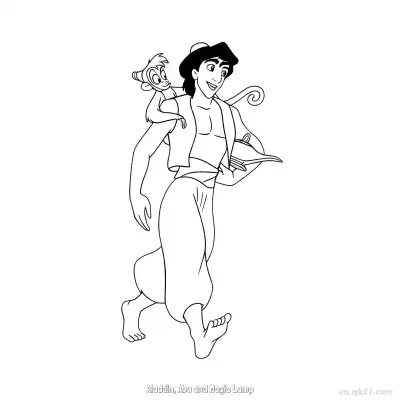 阿拉丁抱阿布拿神灯涂色页 – 免费可打印简笔画涂色画