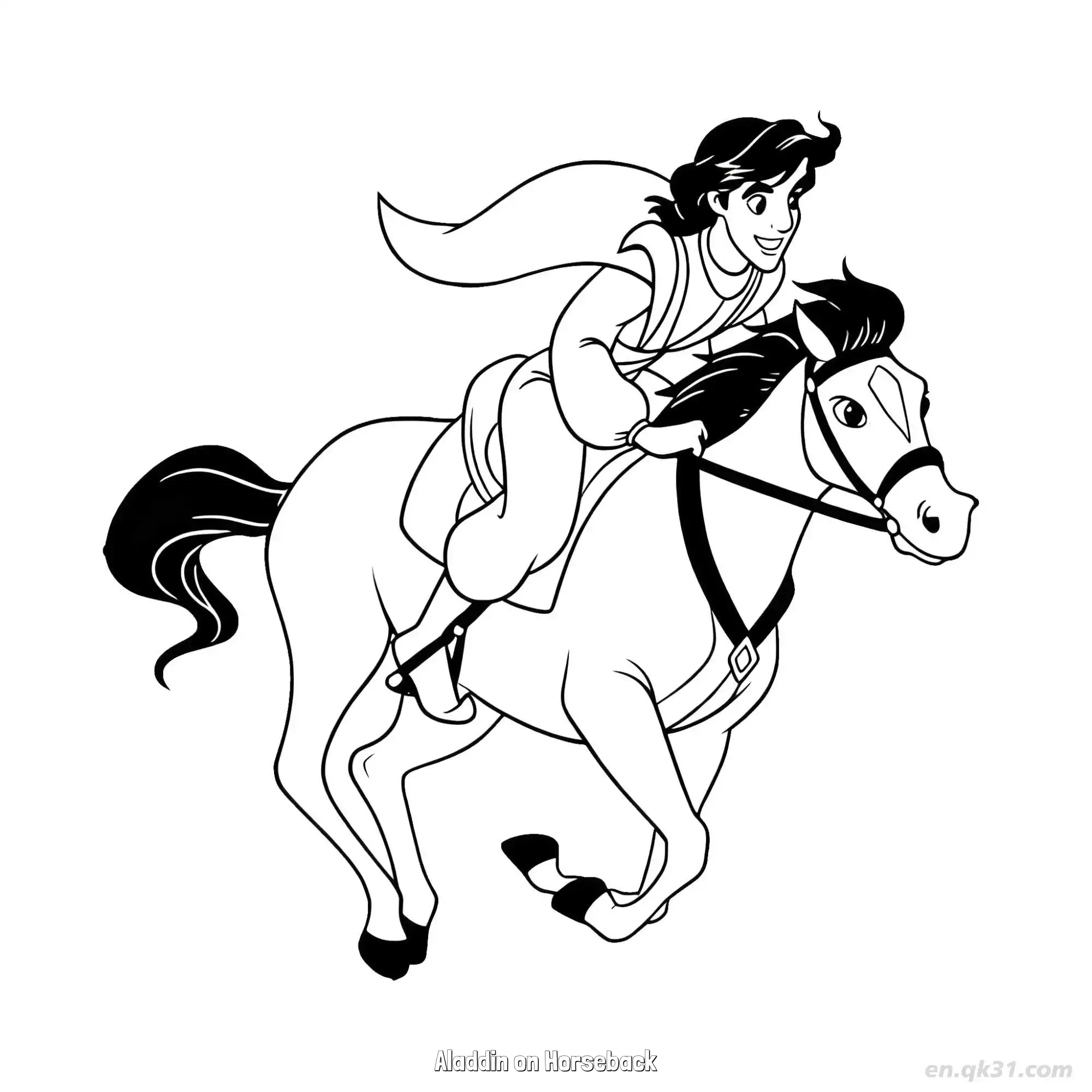 免费 阿拉丁骑马飞奔涂色页 简笔画涂色页