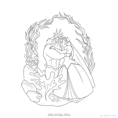 爱丽儿和川顿国王 2简笔画 素描 涂鸦 - 免费可打印迪士尼 小美人鱼 下载PDF – 免费可打印简笔画涂色画