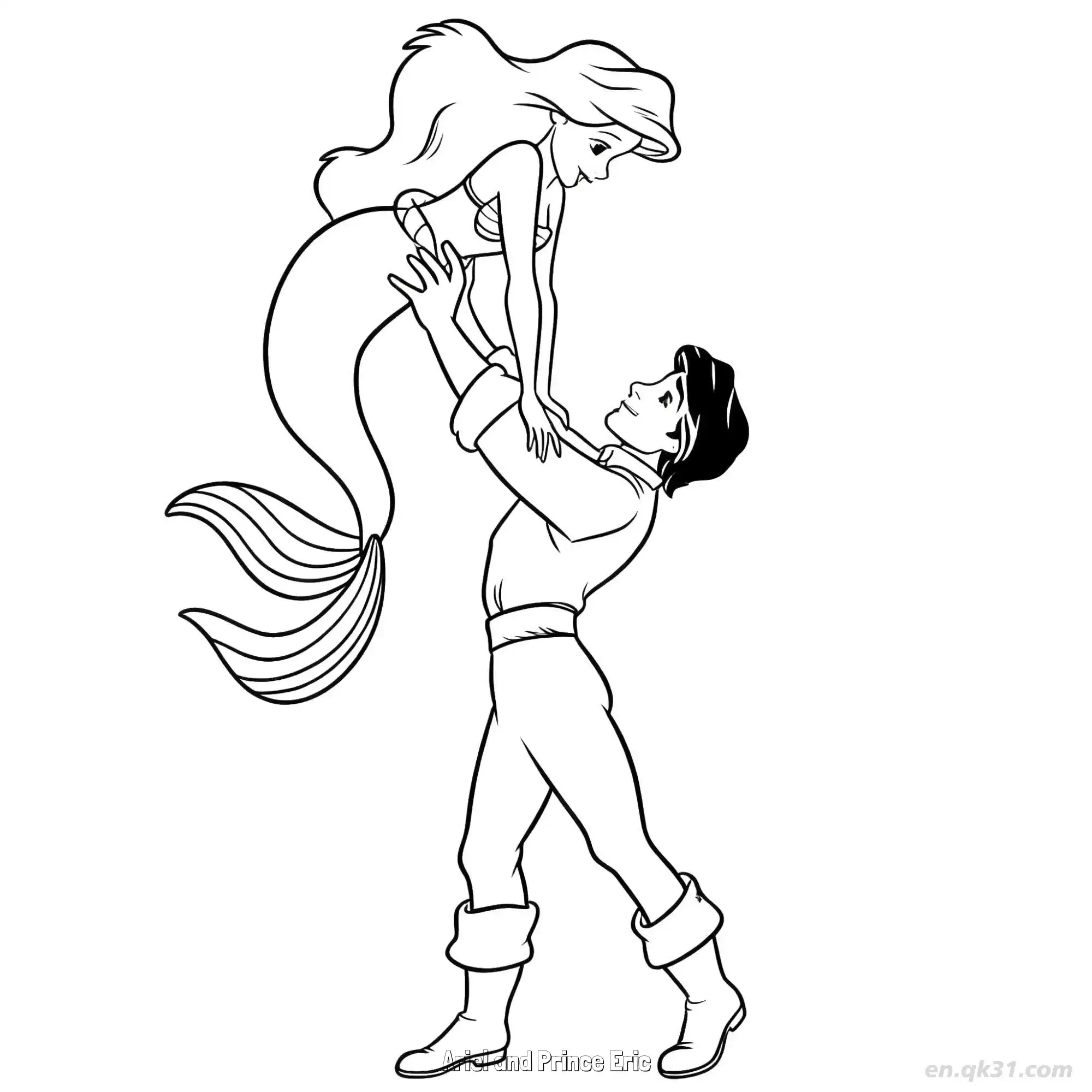免费 爱丽儿和埃里克王子 7简笔画 素描 涂鸦 - 免费可打印迪士尼 小美人鱼 下载PDF 简笔画涂色页