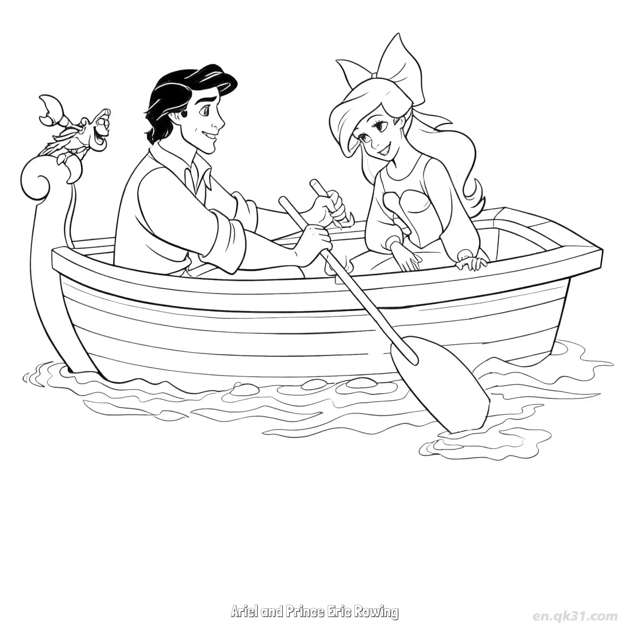 免费 爱丽儿和埃里克王子划船 简笔画 素描 涂鸦 - 免费可打印迪士尼 小美人鱼 下载PDF 简笔画涂色页