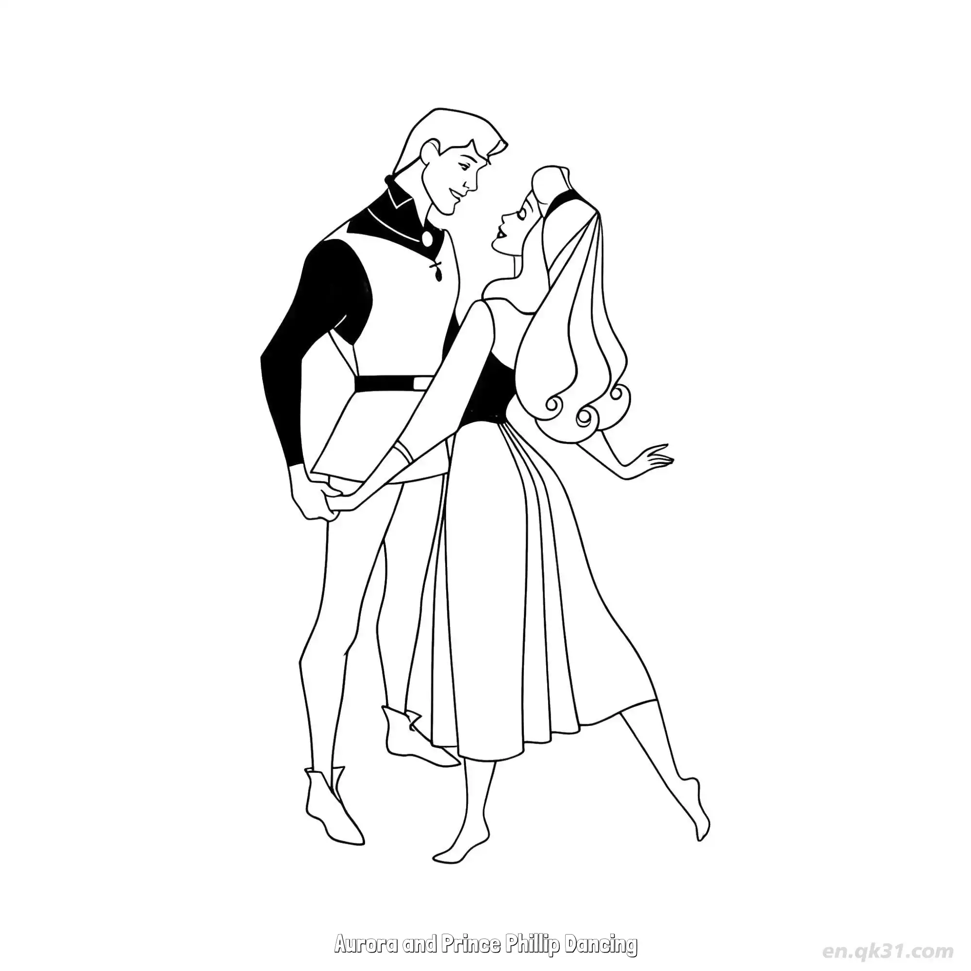 免费 深情对视的‌爱洛‌公主和菲利普王子涂色简笔画 简笔画涂色页