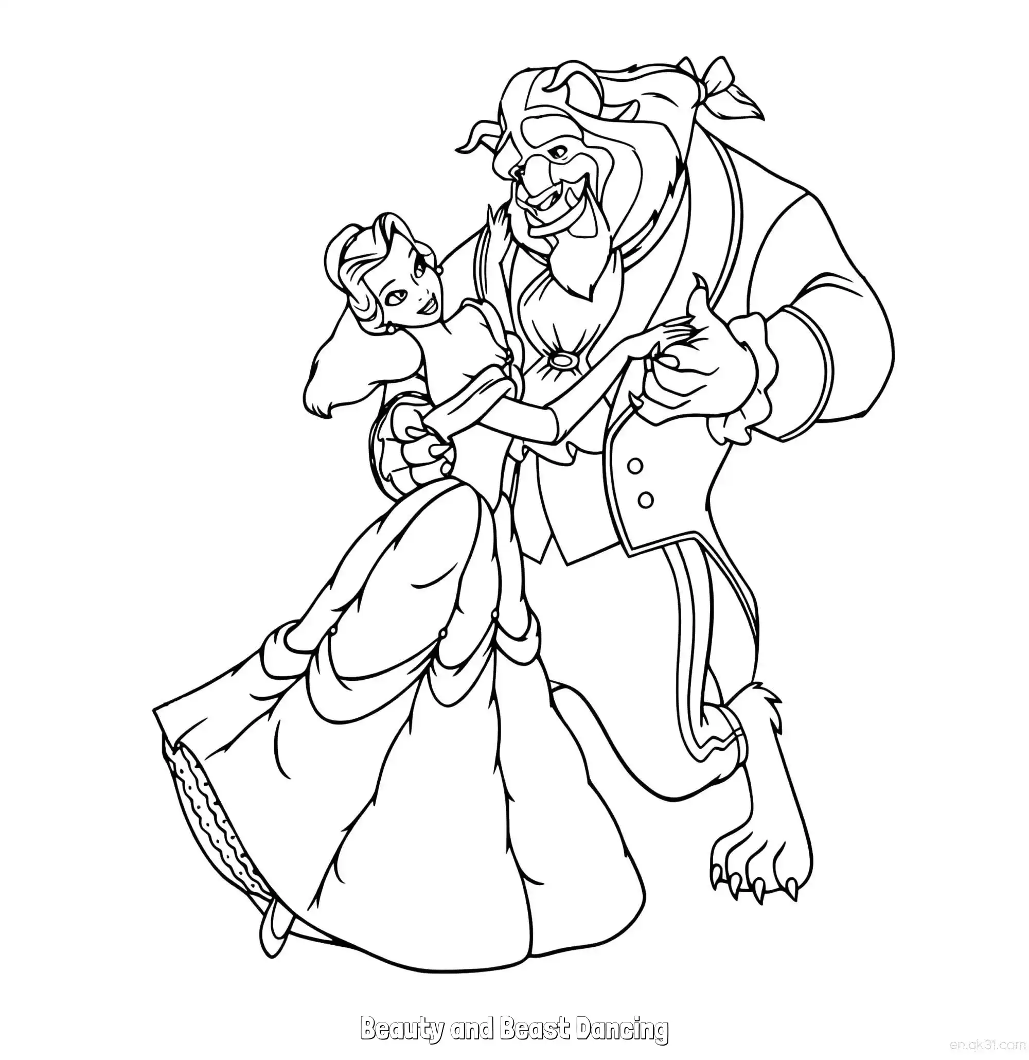 免费 贝儿与野兽华丽转身简笔画涂色页 简笔画涂色页