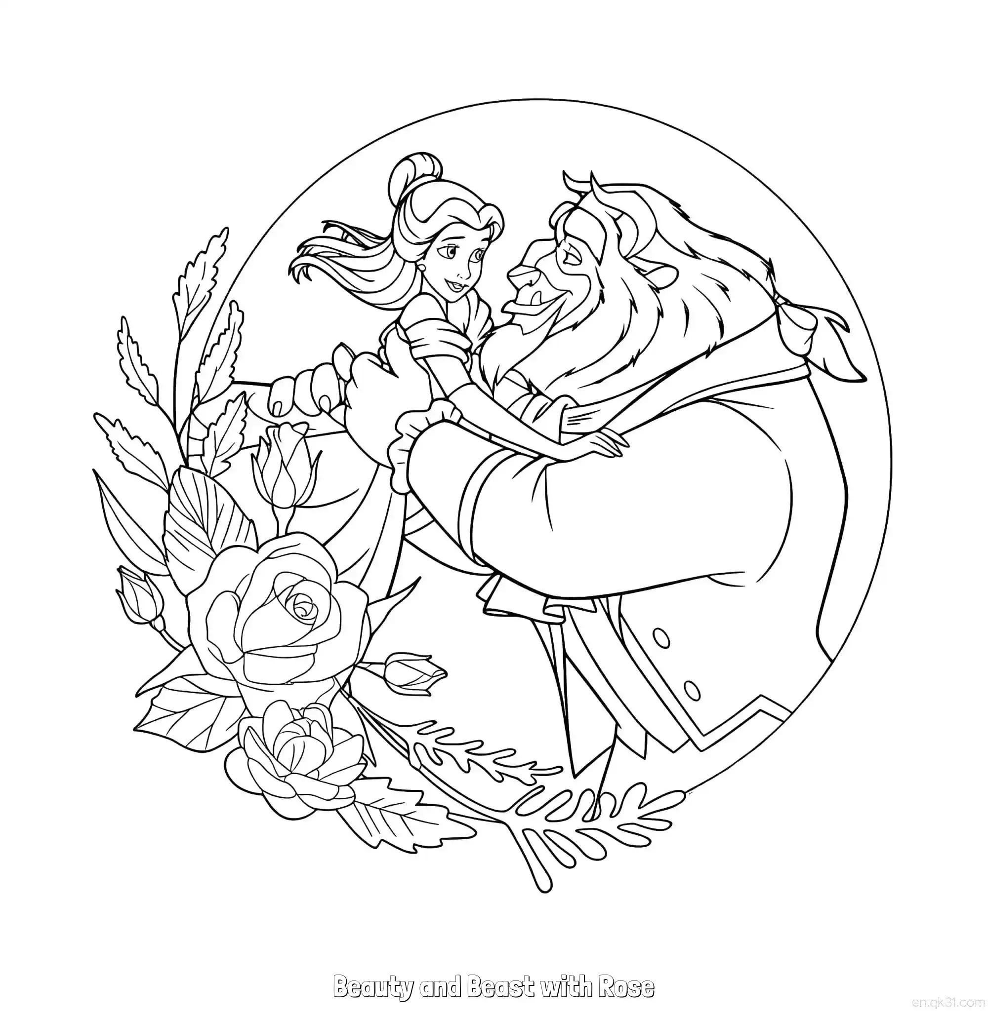 免费 美女与野兽玫瑰徽章简笔画涂色页 简笔画涂色页