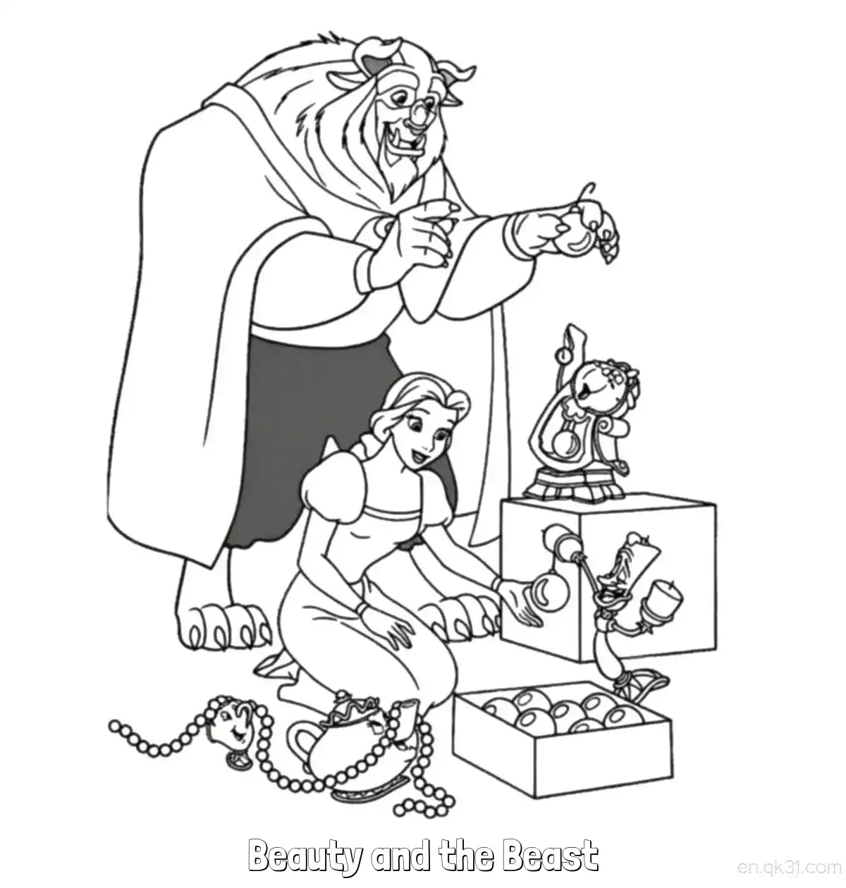 免费 贝儿与野兽分享礼物简笔画涂色页 简笔画涂色页