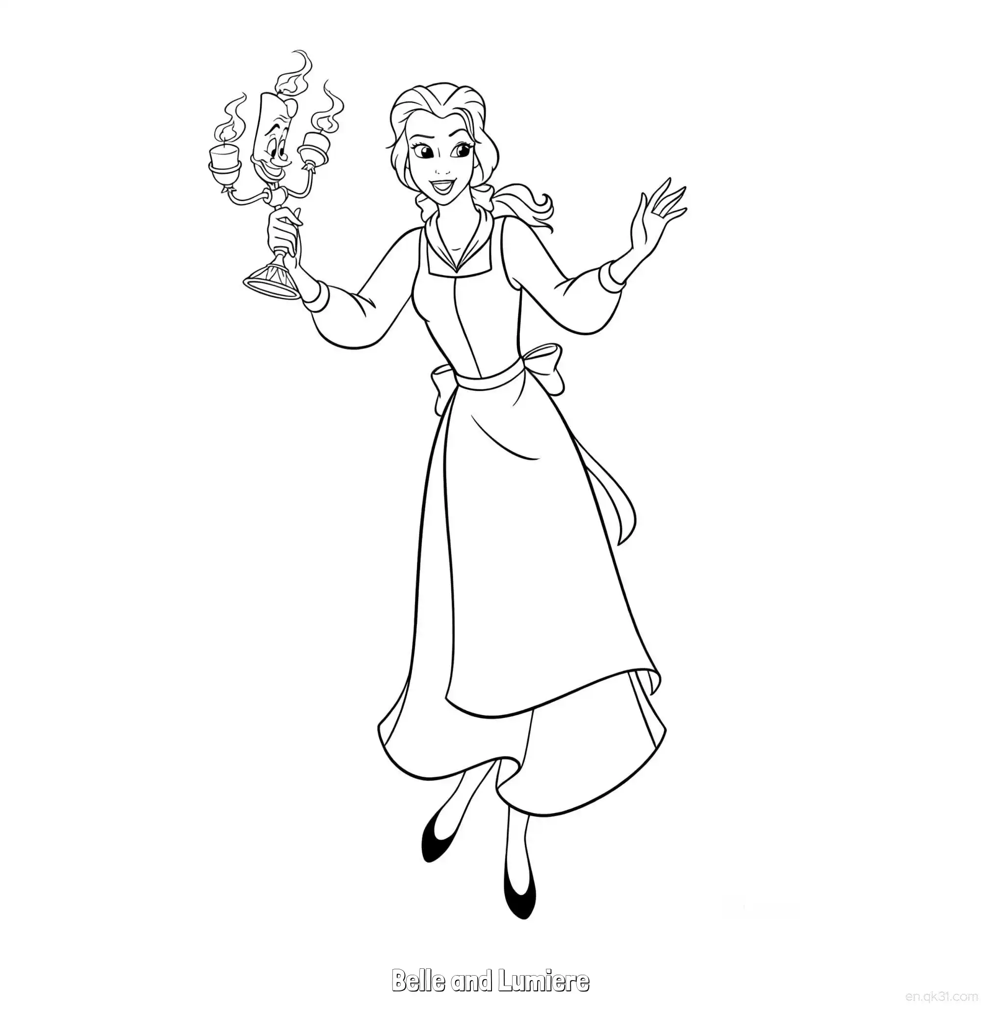 免费 贝儿拿着卢米埃简笔画涂色页 简笔画涂色页