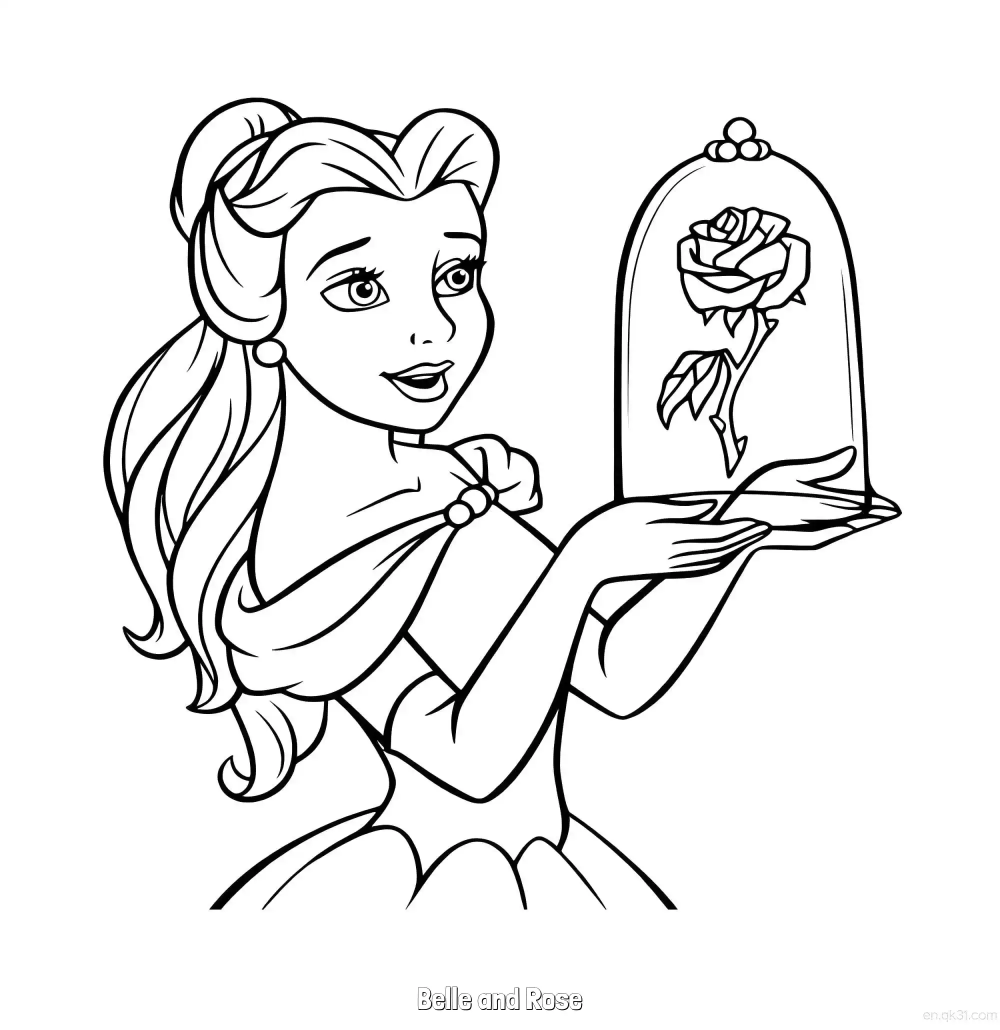 免费 贝儿与魔法玫瑰简笔画涂色页 简笔画涂色页