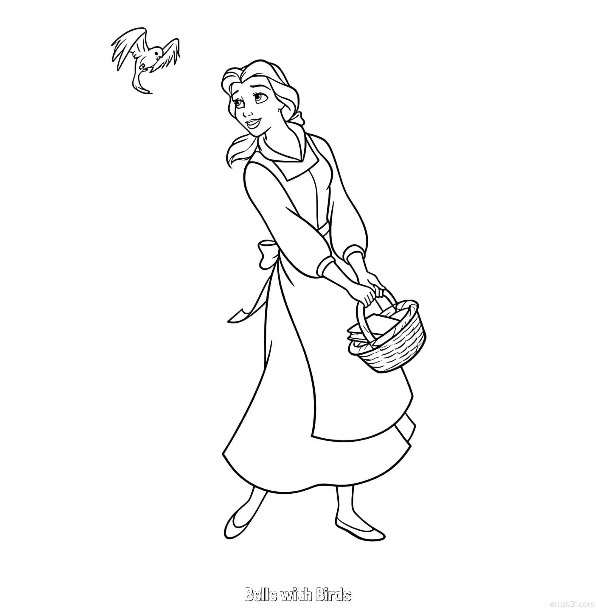 免费 贝儿与小鸟互动简笔画涂色页 简笔画涂色页