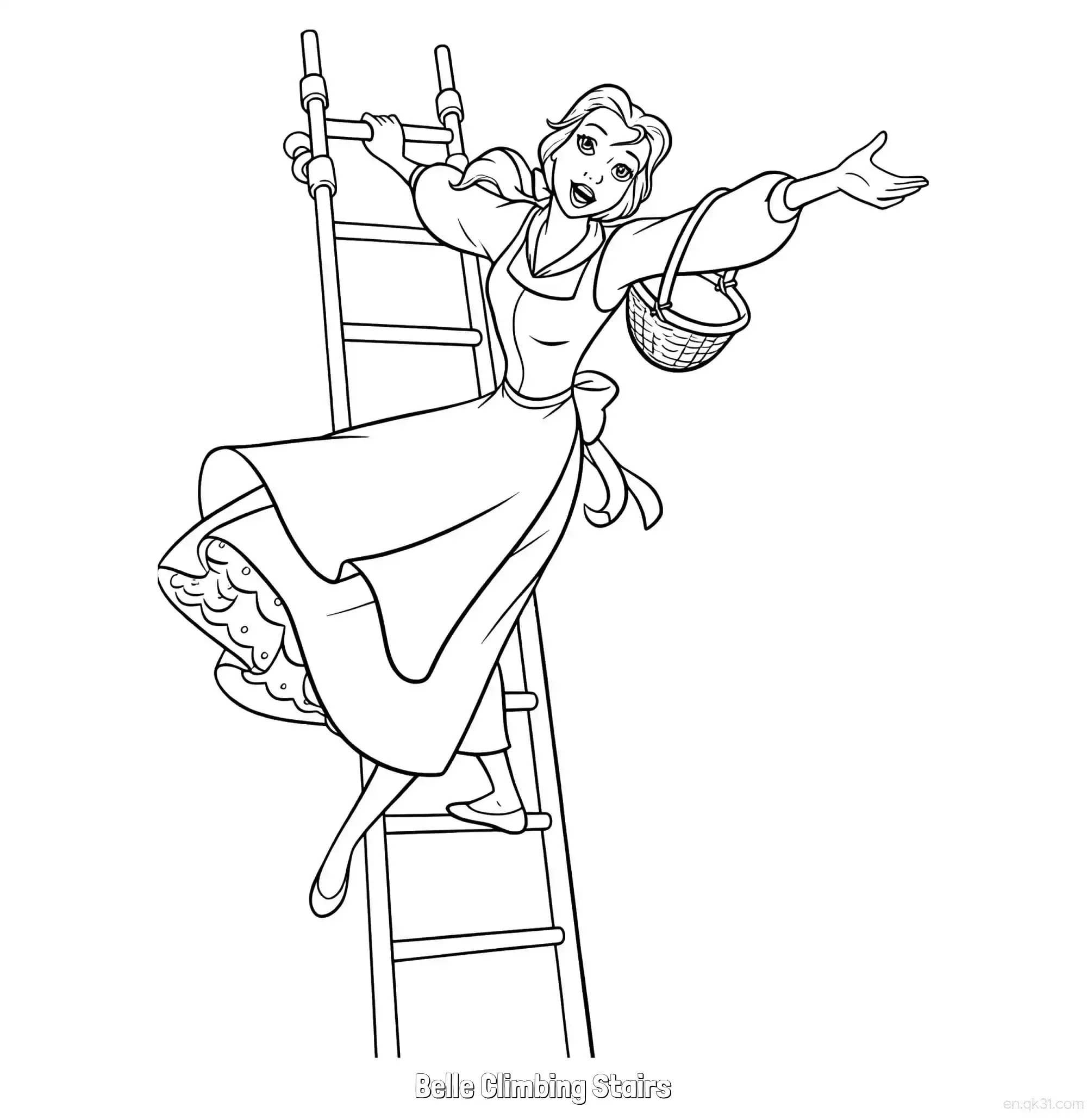 免费 贝儿爬楼梯探索城堡简笔画涂色页 简笔画涂色页
