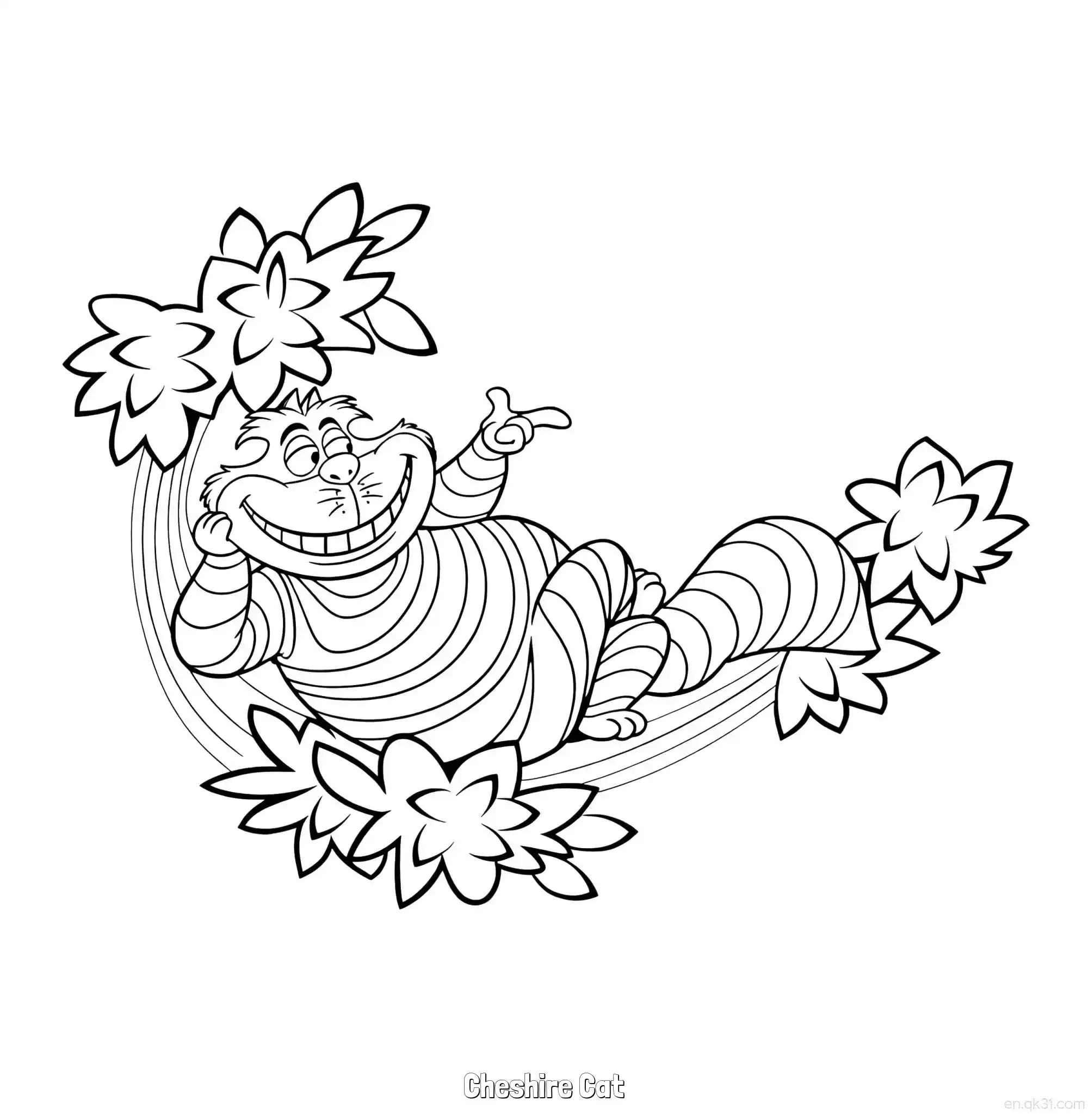 免费 柴郡猫 5简笔画 素描 涂鸦 - 免费可打印爱丽丝梦游仙境 下载PDF 简笔画涂色页