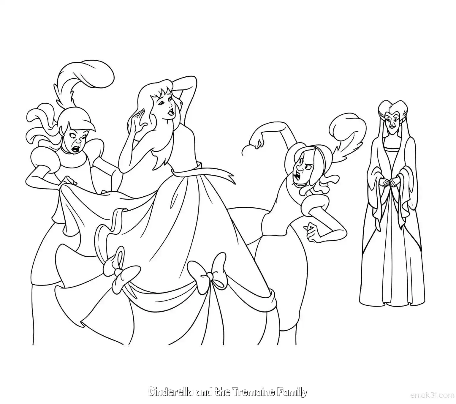 免费 灰姑娘与特曼妮一家争吵简笔画涂色页 简笔画涂色页