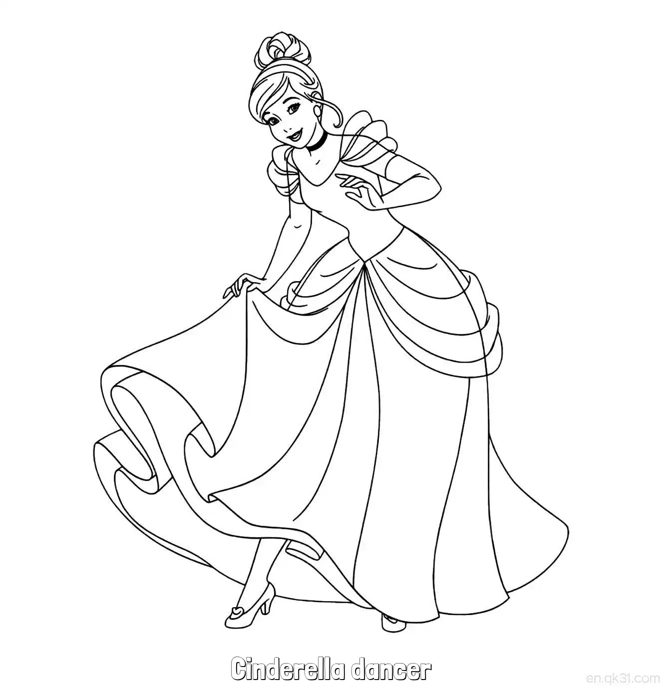 免费 灰姑娘提裙摆旋转舞步简笔画涂色页 简笔画涂色页