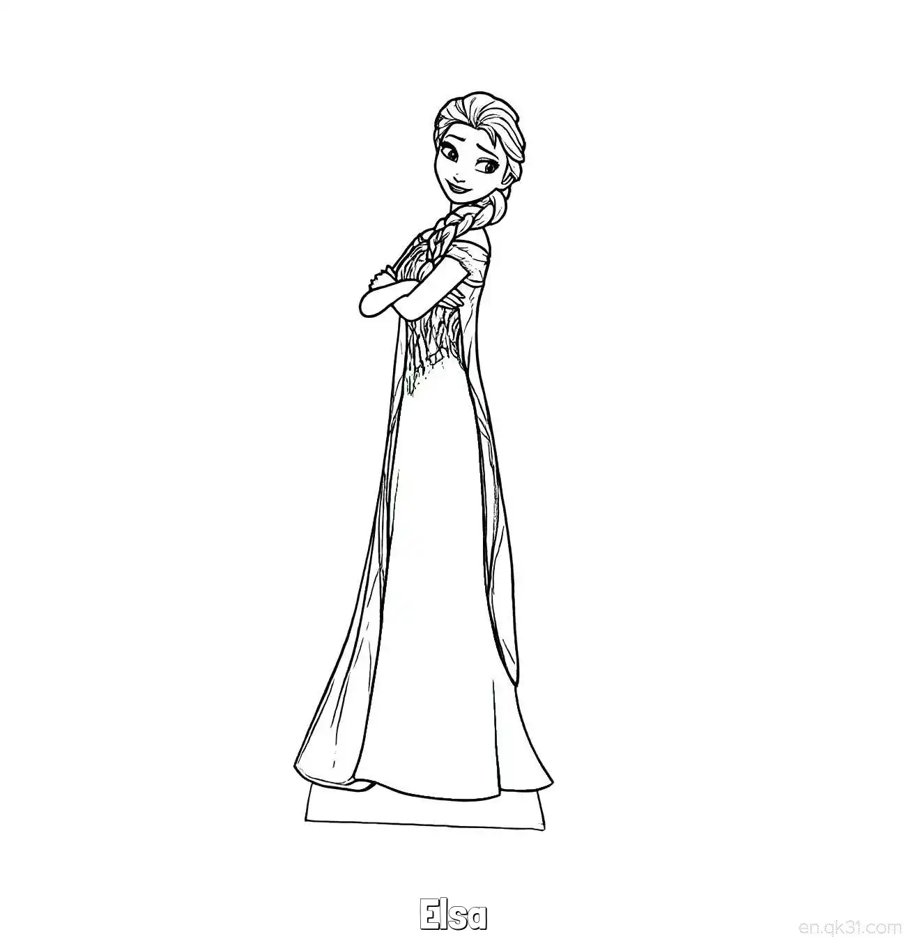 免费 艾莎双手交叉优雅站立涂色页 简笔画涂色页