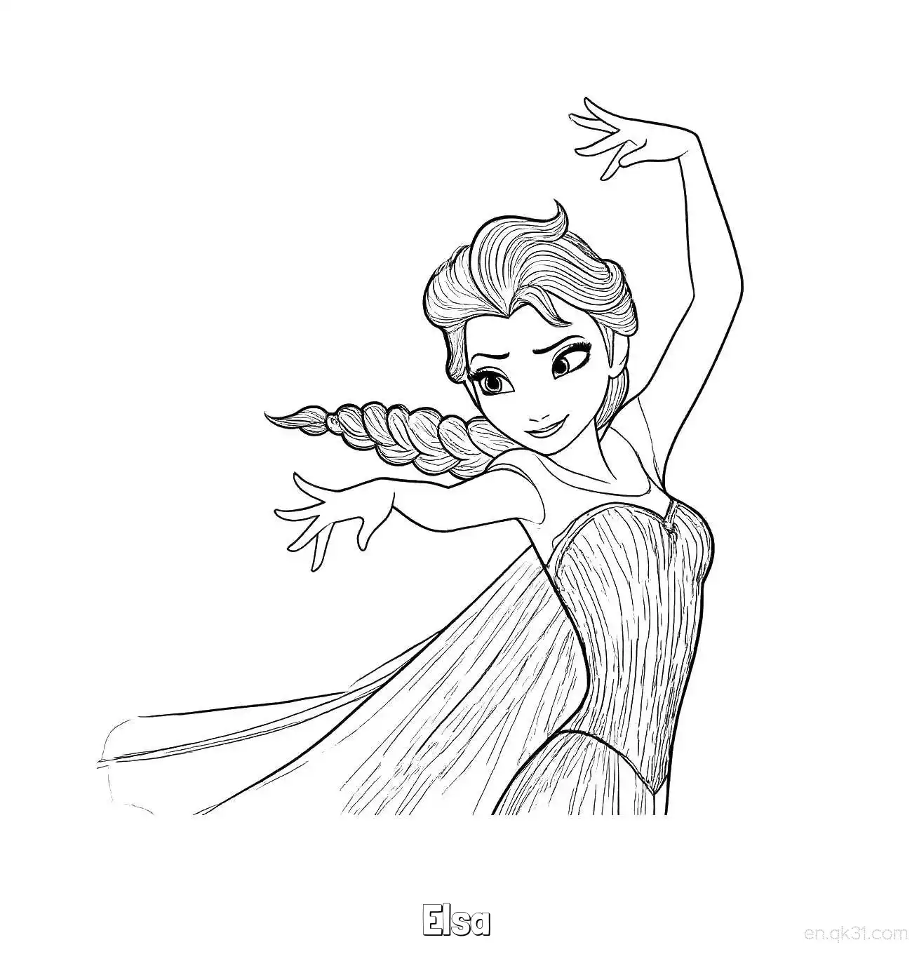 免费 艾莎高难度芭蕾伸展姿态涂色页 简笔画涂色页