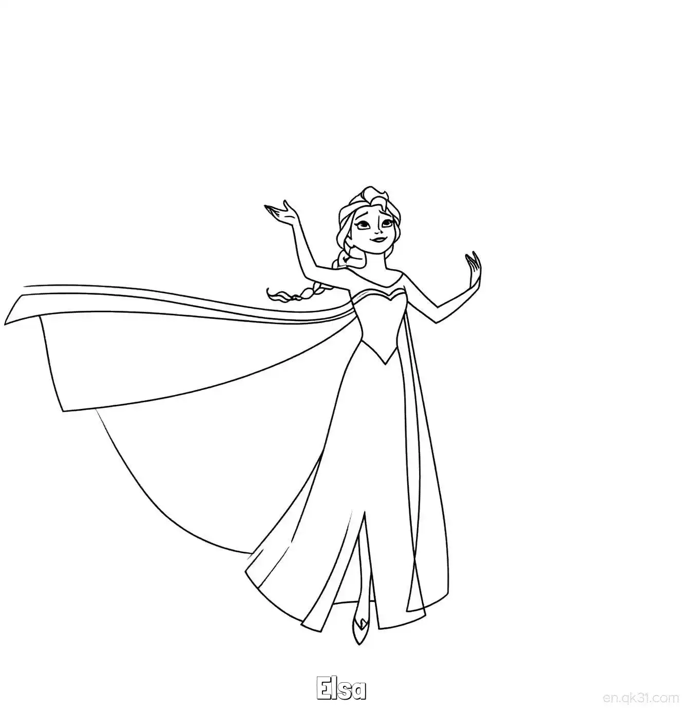免费 艾莎飘舞披风旋转涂色页 简笔画涂色页