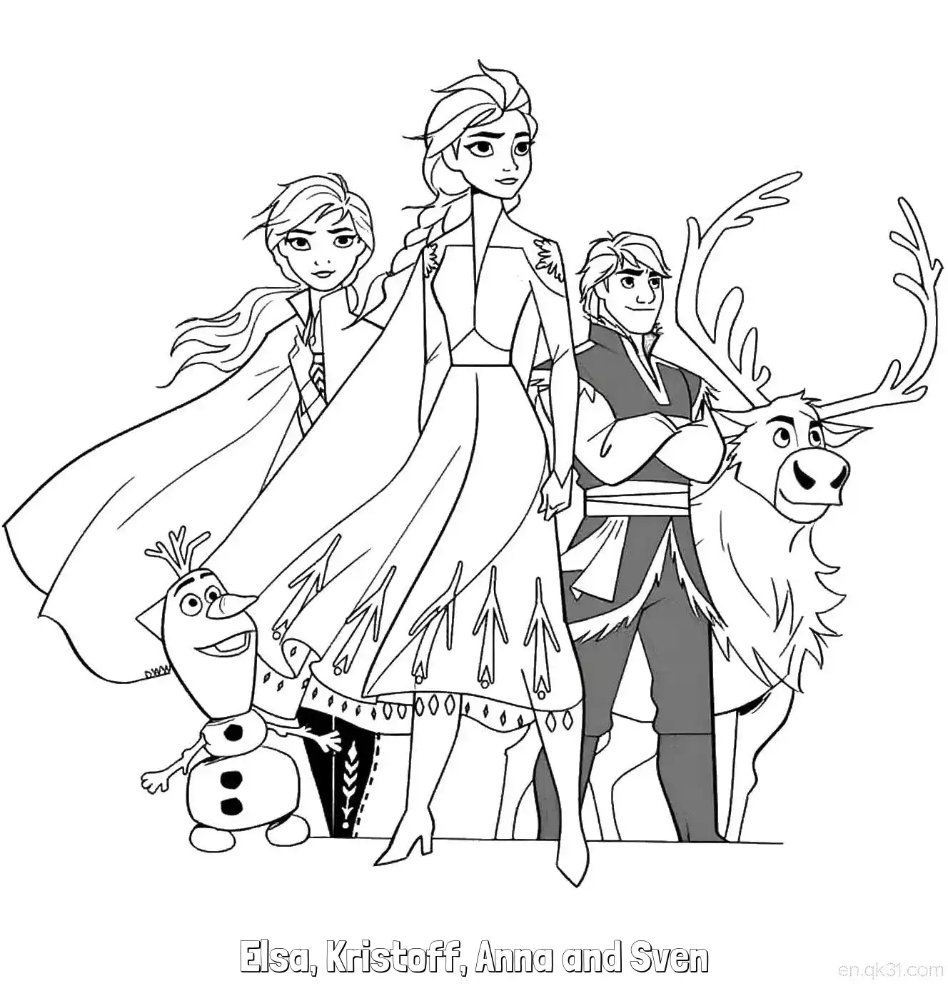 免费 冰雪奇缘主角雪宝加入组合涂色页 简笔画涂色页