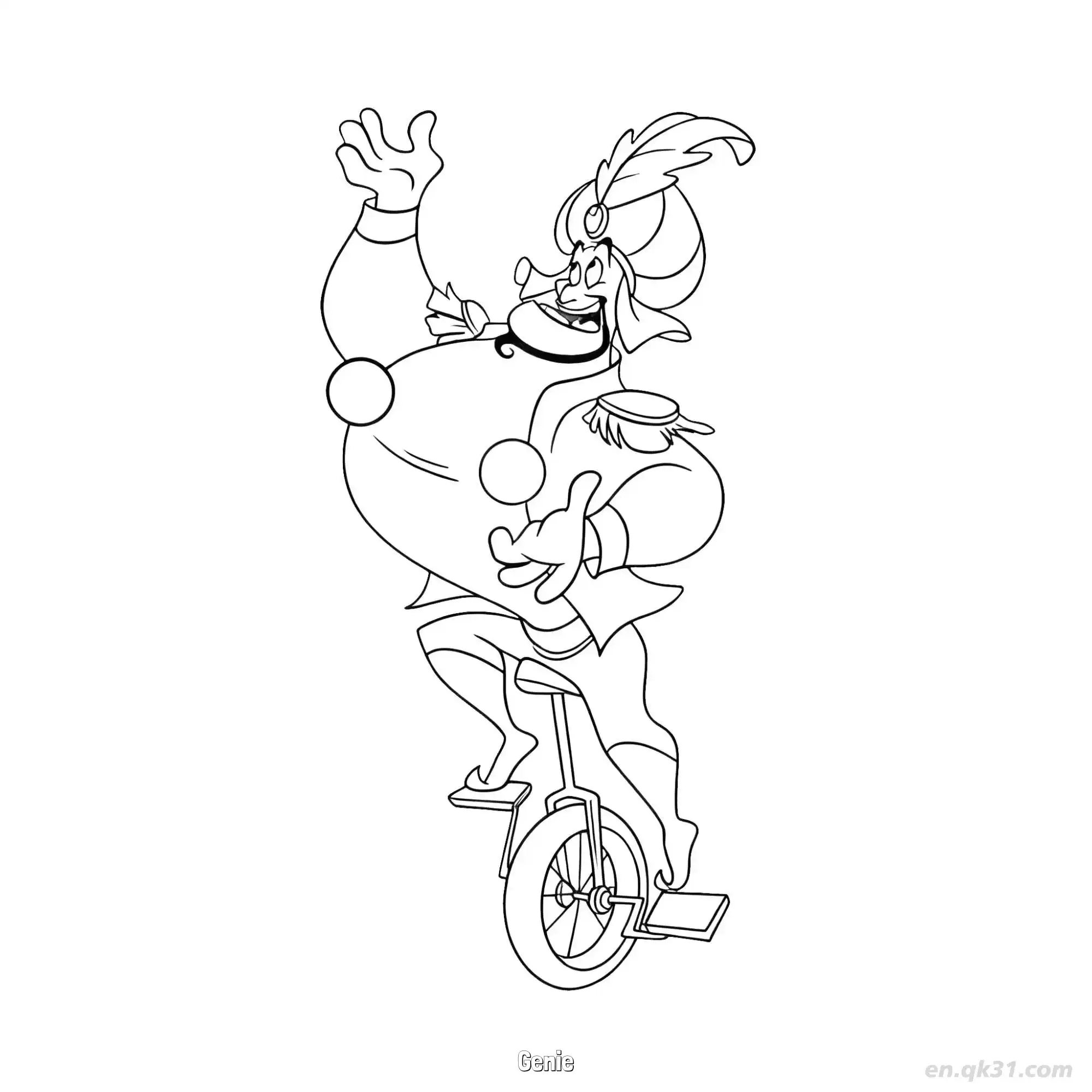 免费 精灵骑独轮车小丑装简笔画涂色页 简笔画涂色页