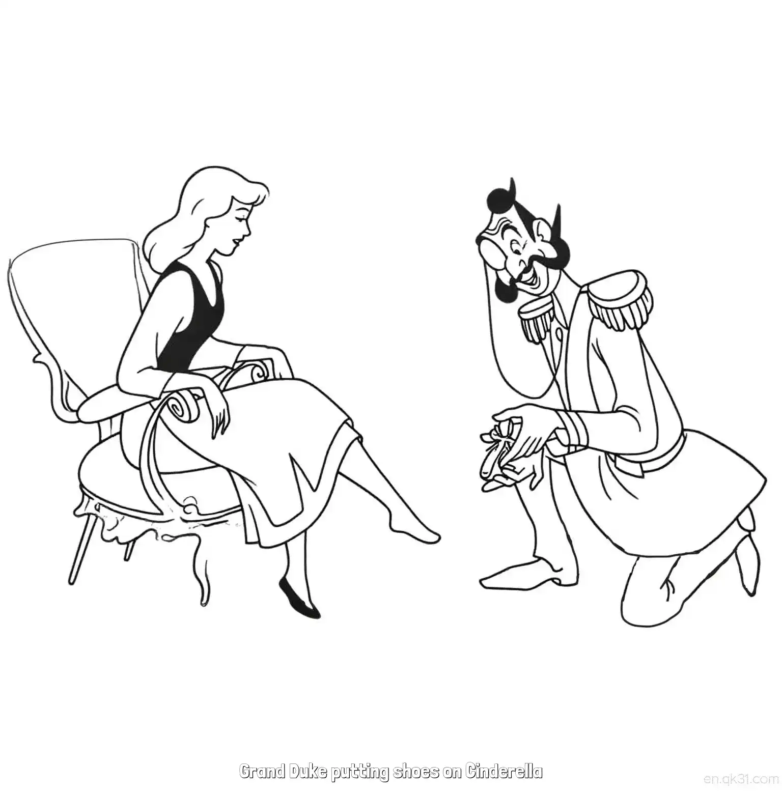 免费 大公爵为灰姑娘试穿水晶鞋简笔画涂色页 简笔画涂色页