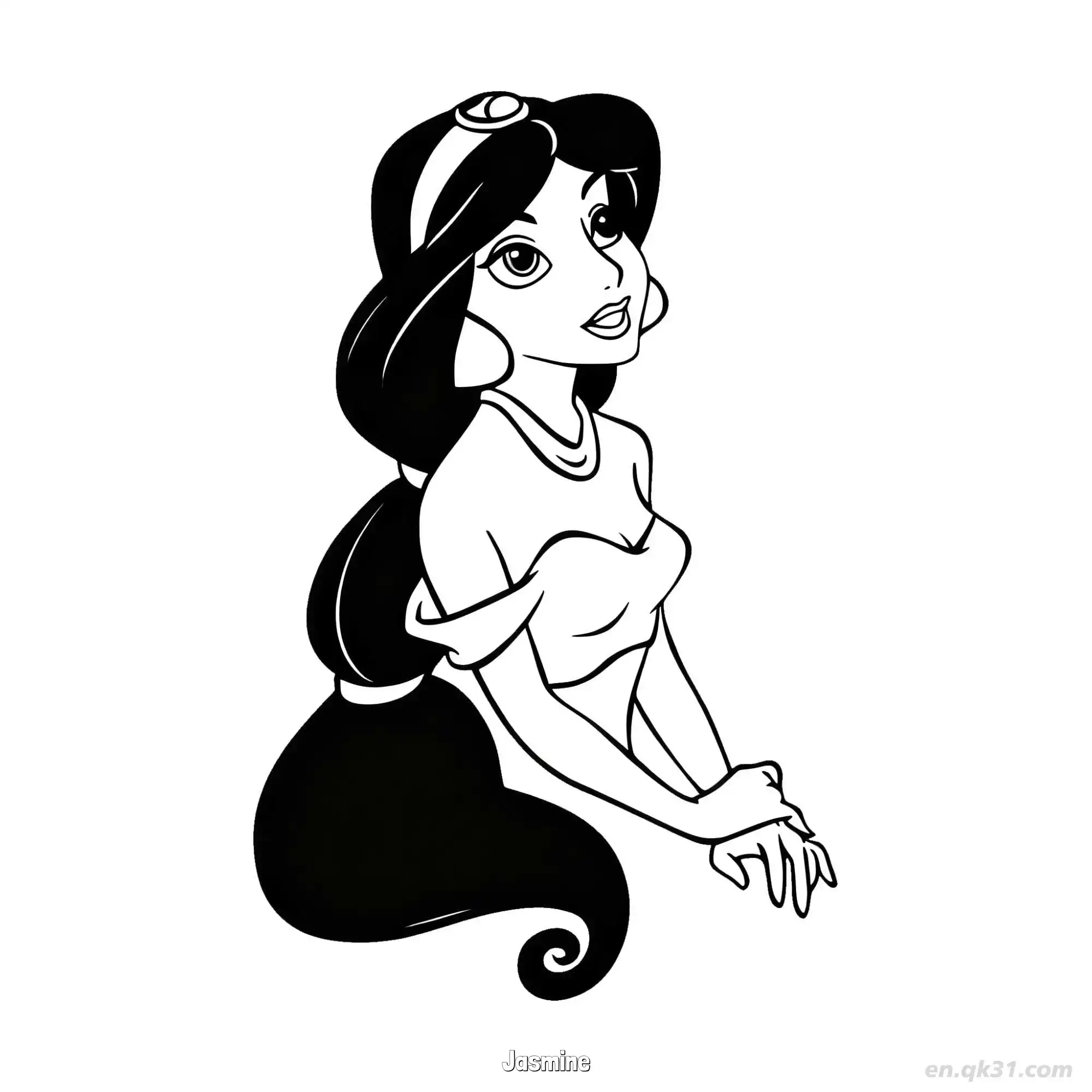 免费 茉莉公主优雅坐姿简笔画涂色页 简笔画涂色页