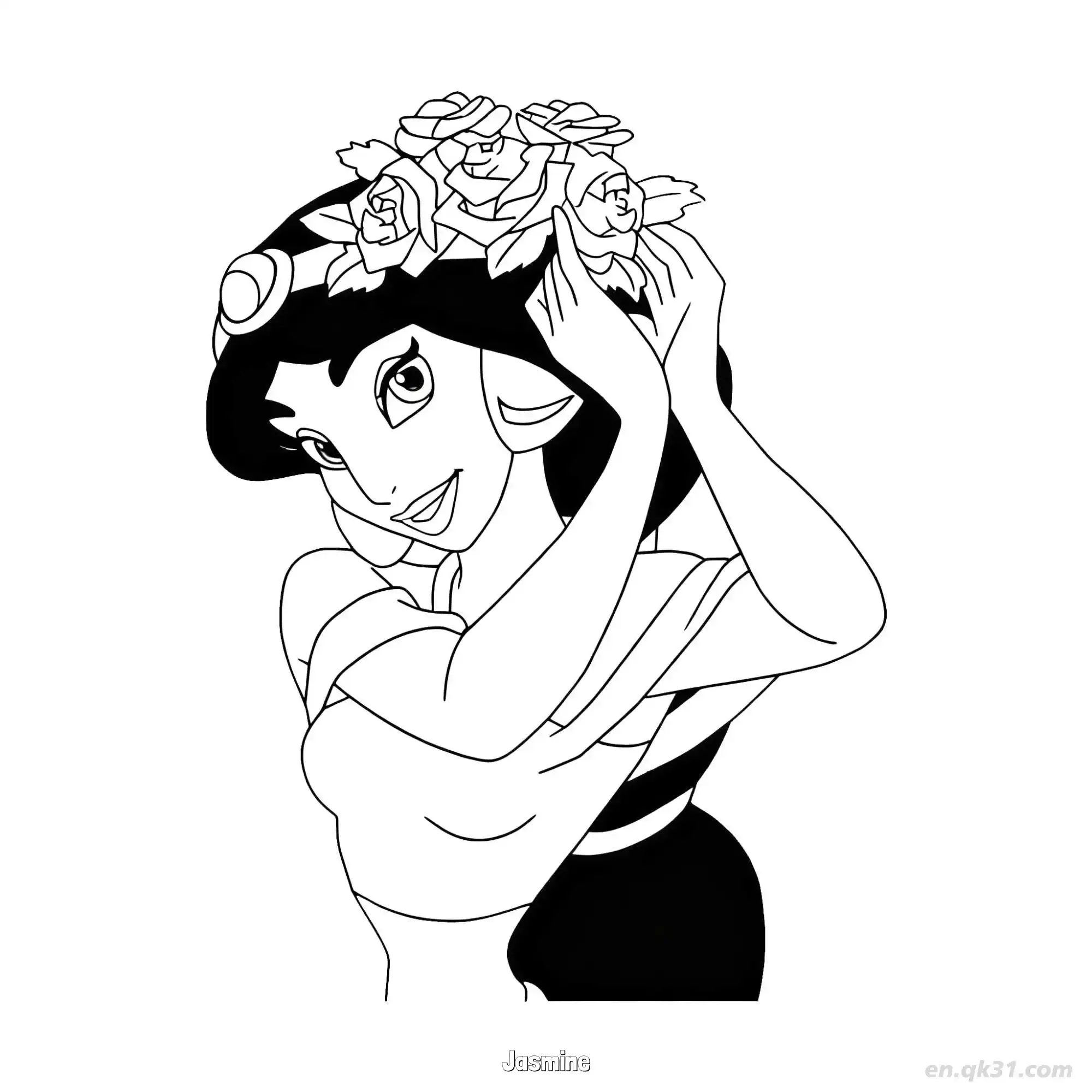 免费 茉莉公主头戴花冠简笔画涂色页 简笔画涂色页