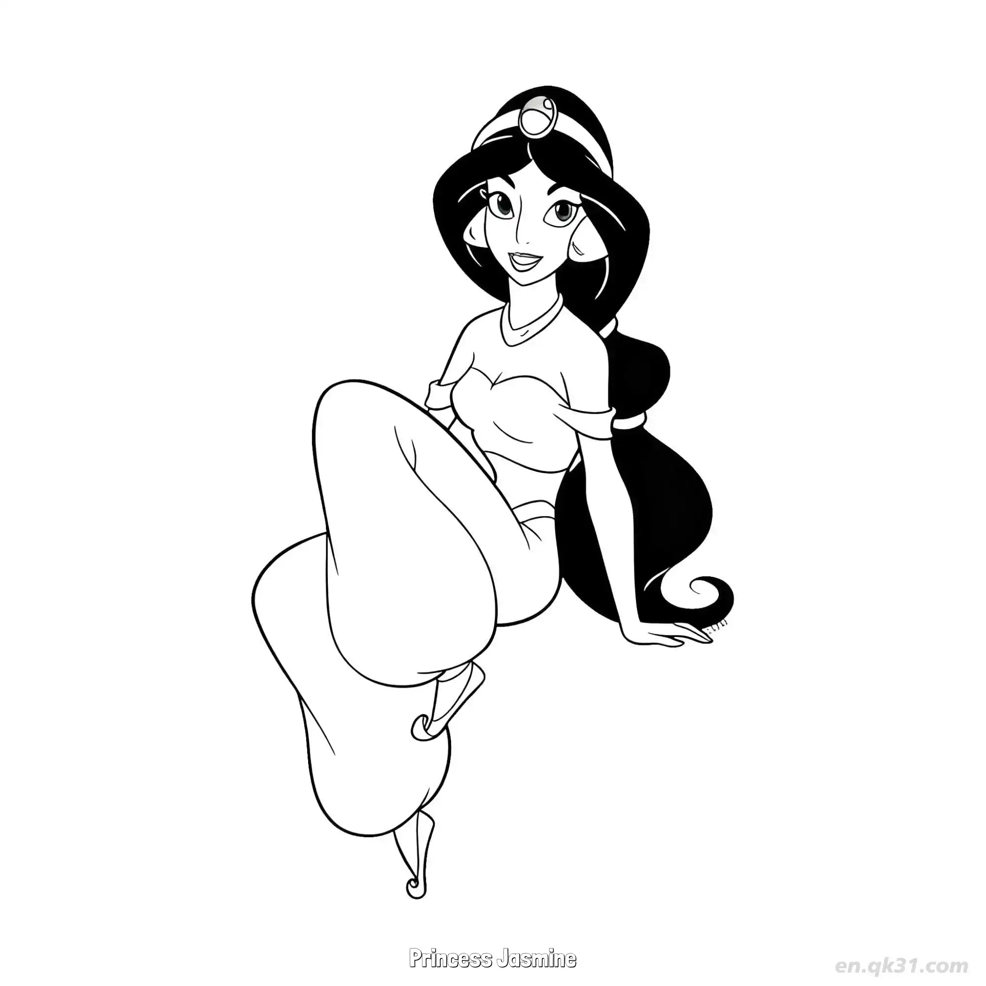 免费 茉莉公主优雅侧身坐姿简笔画涂色页 简笔画涂色页