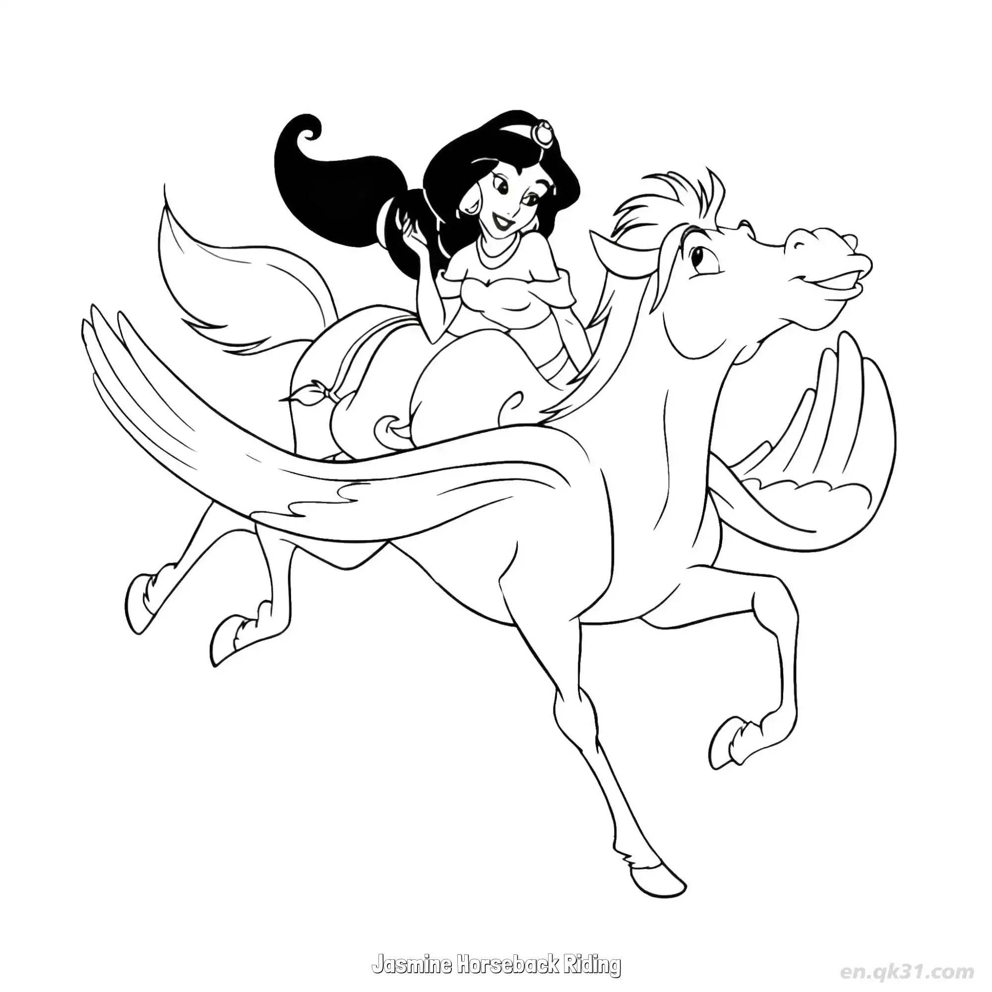 免费 茉莉公主骑马奔驰简笔画涂色页 简笔画涂色页
