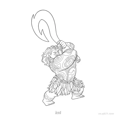 莫阿娜中毛伊挥舞魔法鱼钩简笔画涂色页 – 免费可打印简笔画涂色画