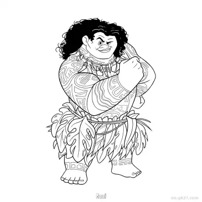 莫阿娜中毛伊展示文身微笑简笔画涂色页 – 免费可打印简笔画涂色画