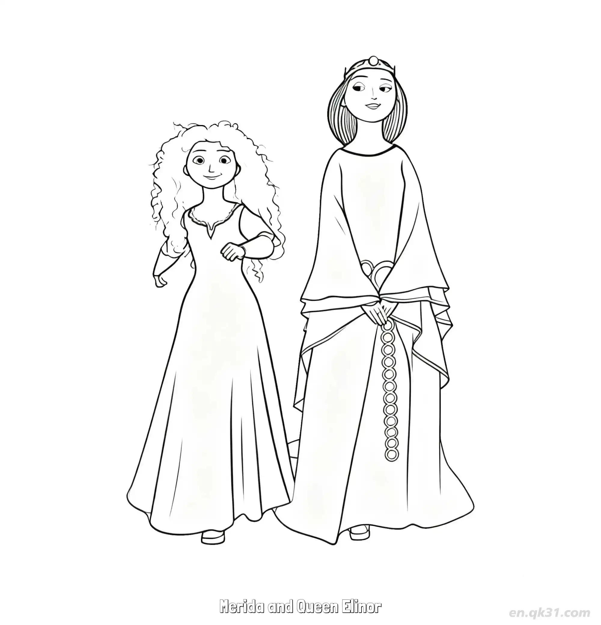 免费 梅莉达与王后温情时刻涂色图片 简笔画涂色页