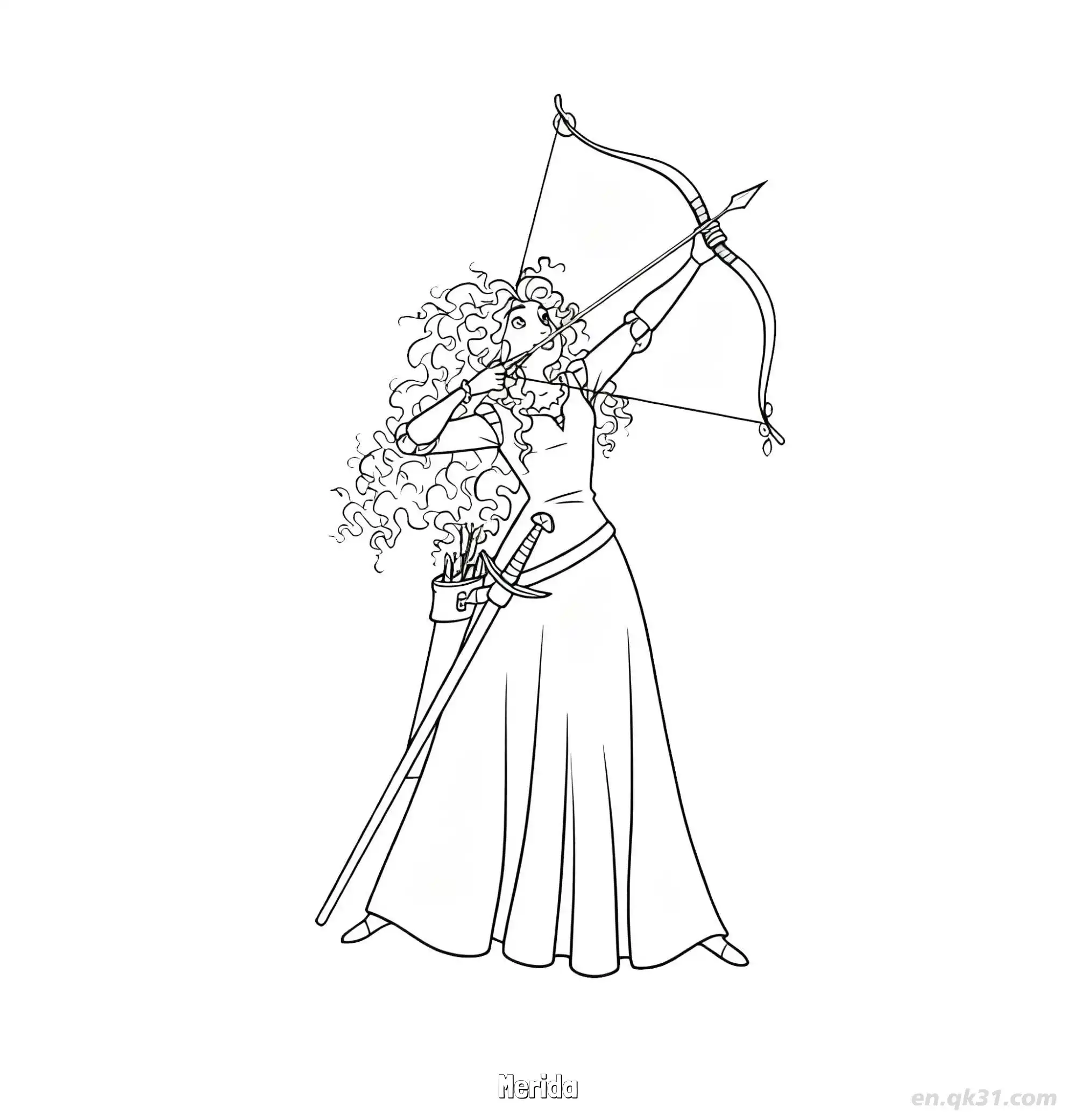 免费 梅莉达拉弓射箭高清涂色页 简笔画涂色页