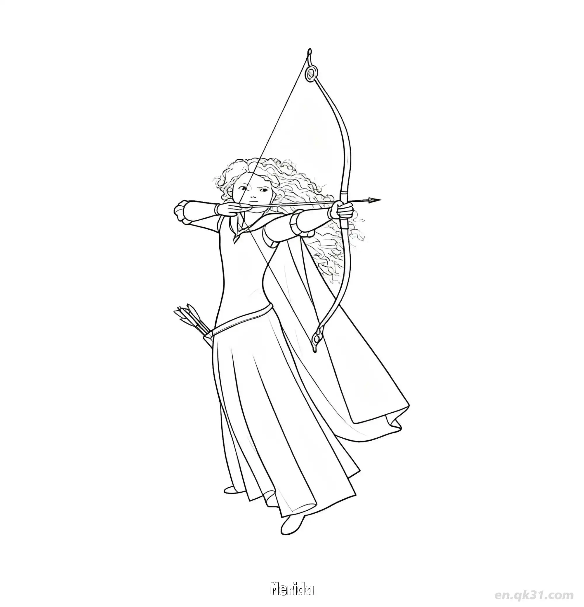 免费 梅莉达英雄射箭姿势PDF涂色页 简笔画涂色页