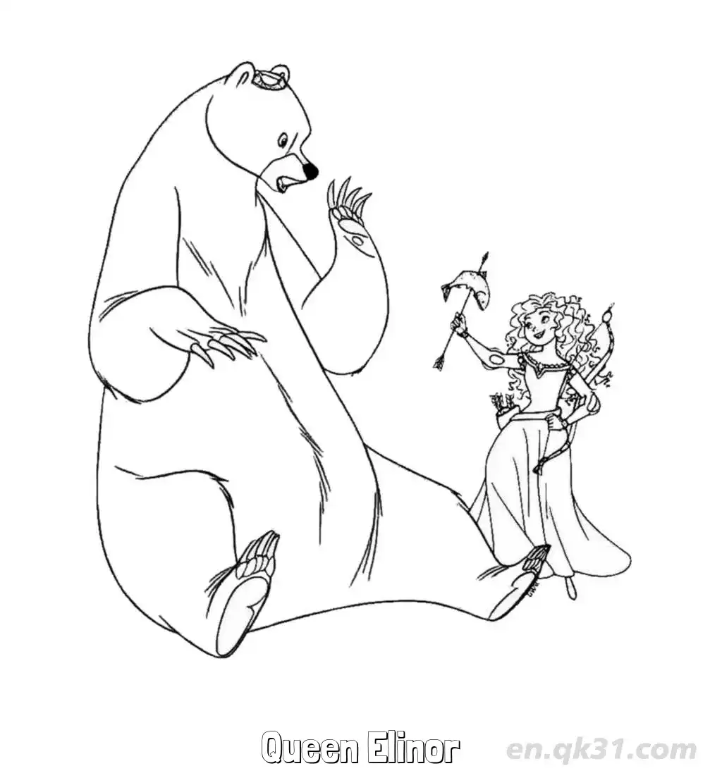 免费 梅莉达与母熊温情互动涂色页 简笔画涂色页