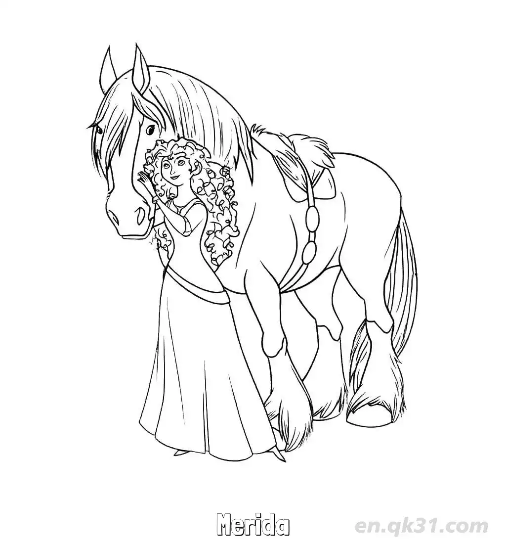 免费 勇敢传说梅莉达骑马探险涂色页 简笔画涂色页