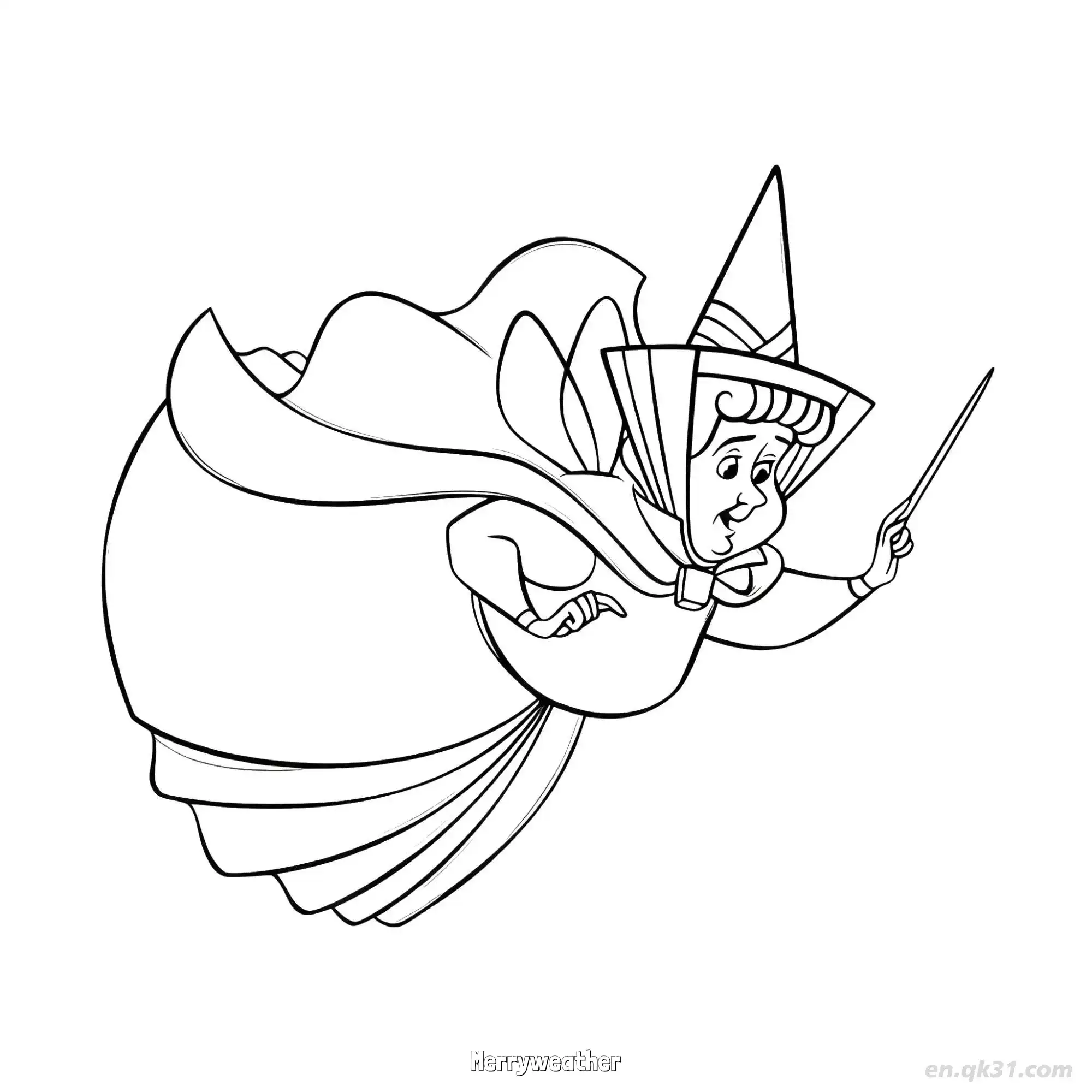 免费 小仙女梅尔薇泽在空中飞行的简笔画涂色页 简笔画涂色页